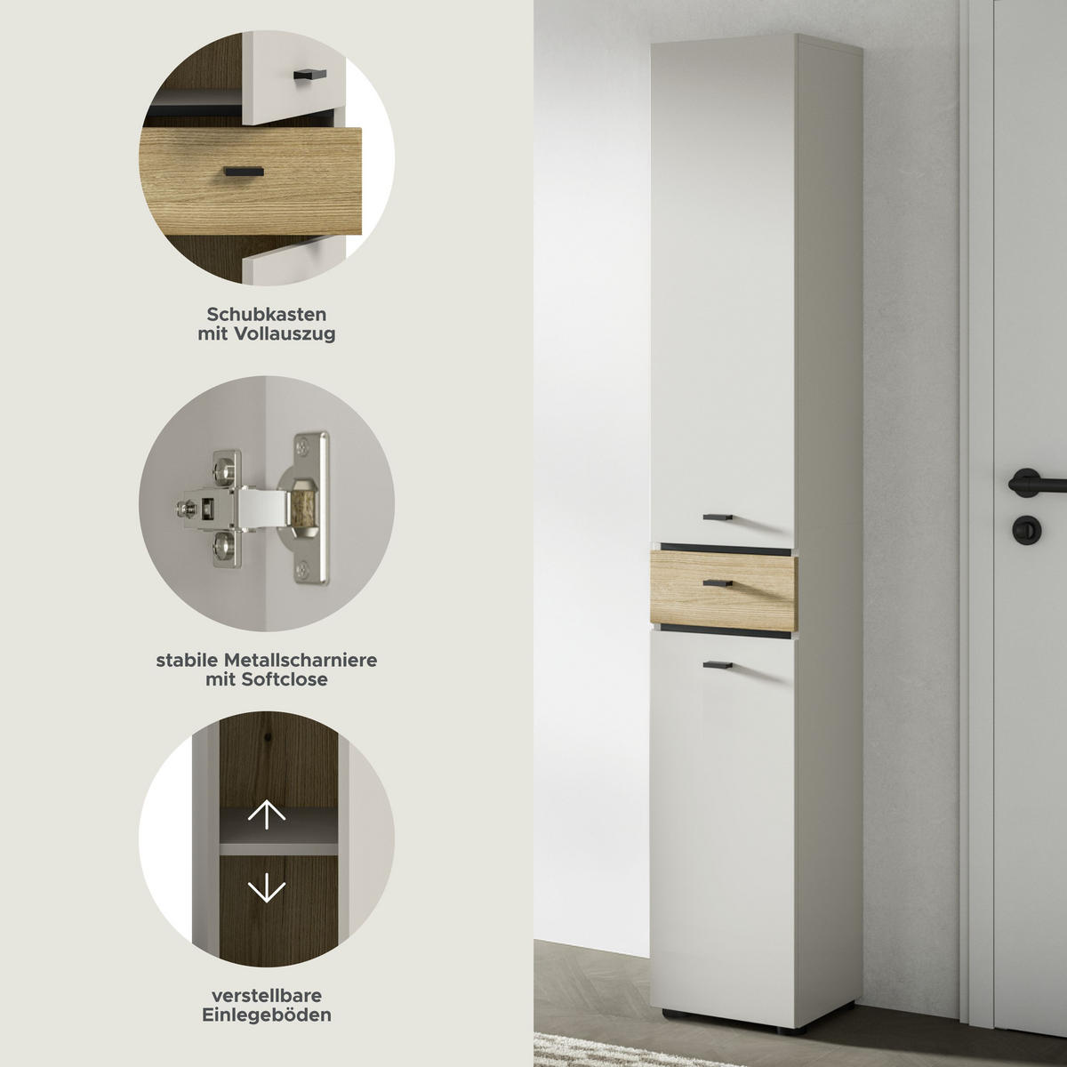 HOCHSCHRANK Aqua Kaschmir 32/30/191 cm - Beige, Holzwerkstoff (32/191/30cm) - Xonox