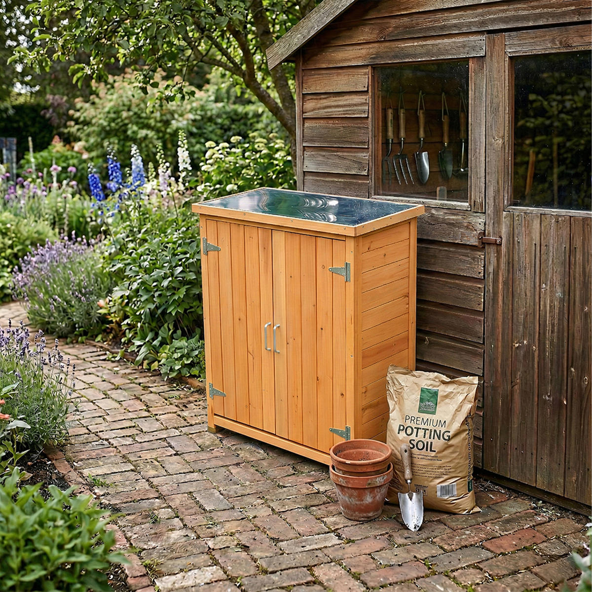 PFLANZTISCH - Orange, Holz/Metall (40/75/90cm) - Relaxdays