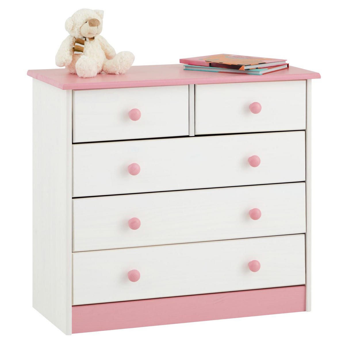 KOMMODE RONDO - Weiß/Rosa, Holz (79/74/35cm) - IDIMEX