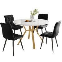 ESSTISCHSET 5-Teilig Rund Marmor, Goldene Beine, 4 Samtstühle Schwarz - Schwarz, Metall (100/75/100cm) - FLIEKS