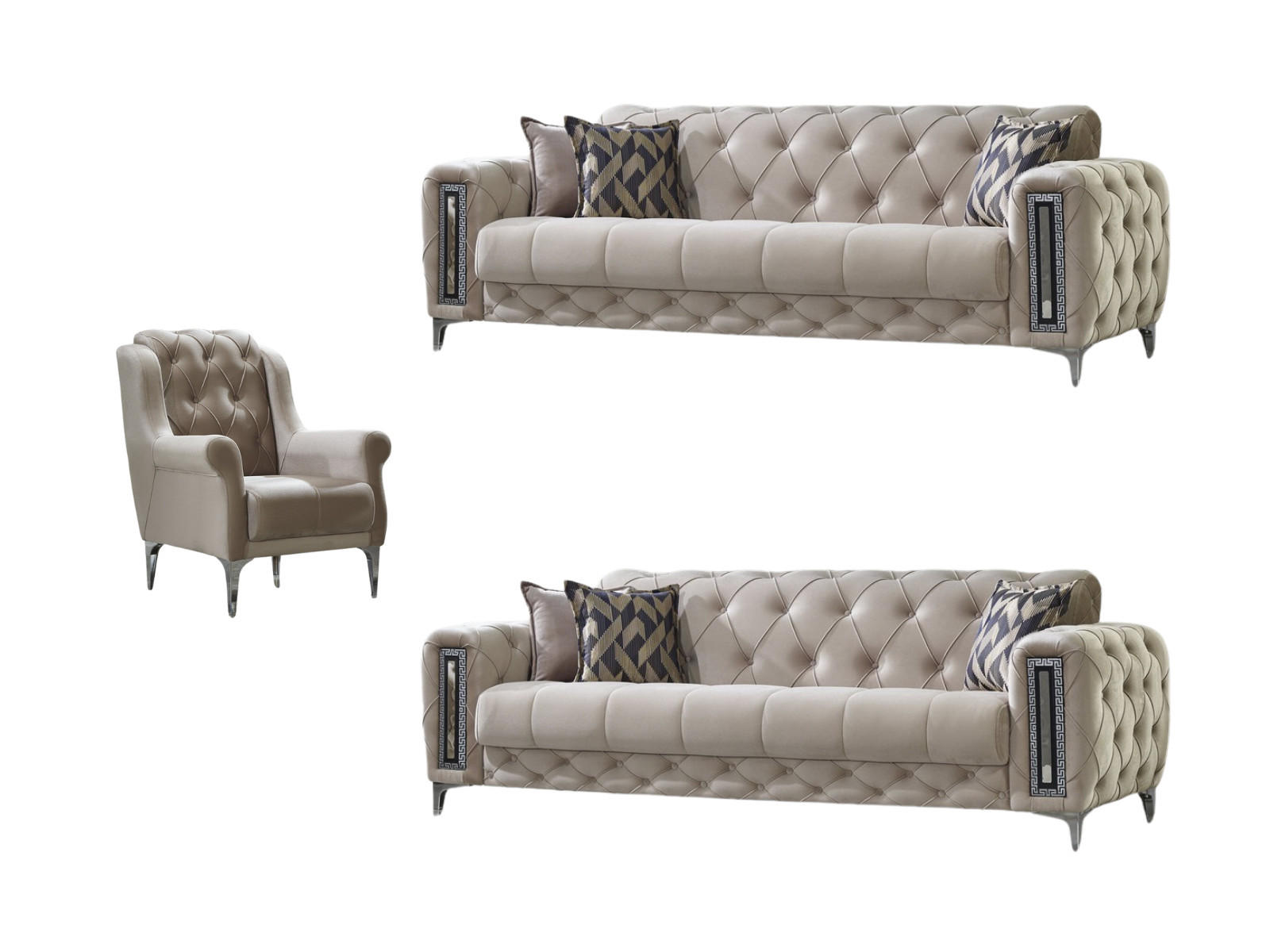 SITZGARNITUR Rosario, Beige Stellvariante 2+2+1 - Beige, Holzwerkstoff/Kunststoff (160/80/100cm)