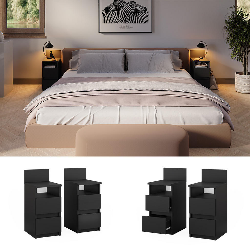 Thumbnail - Vicco Nachttisch, Schwarz, Holzwerkstoff, Rechteckig, 25x59.1x32.3 cm, Schlafzimmer, Nachttische