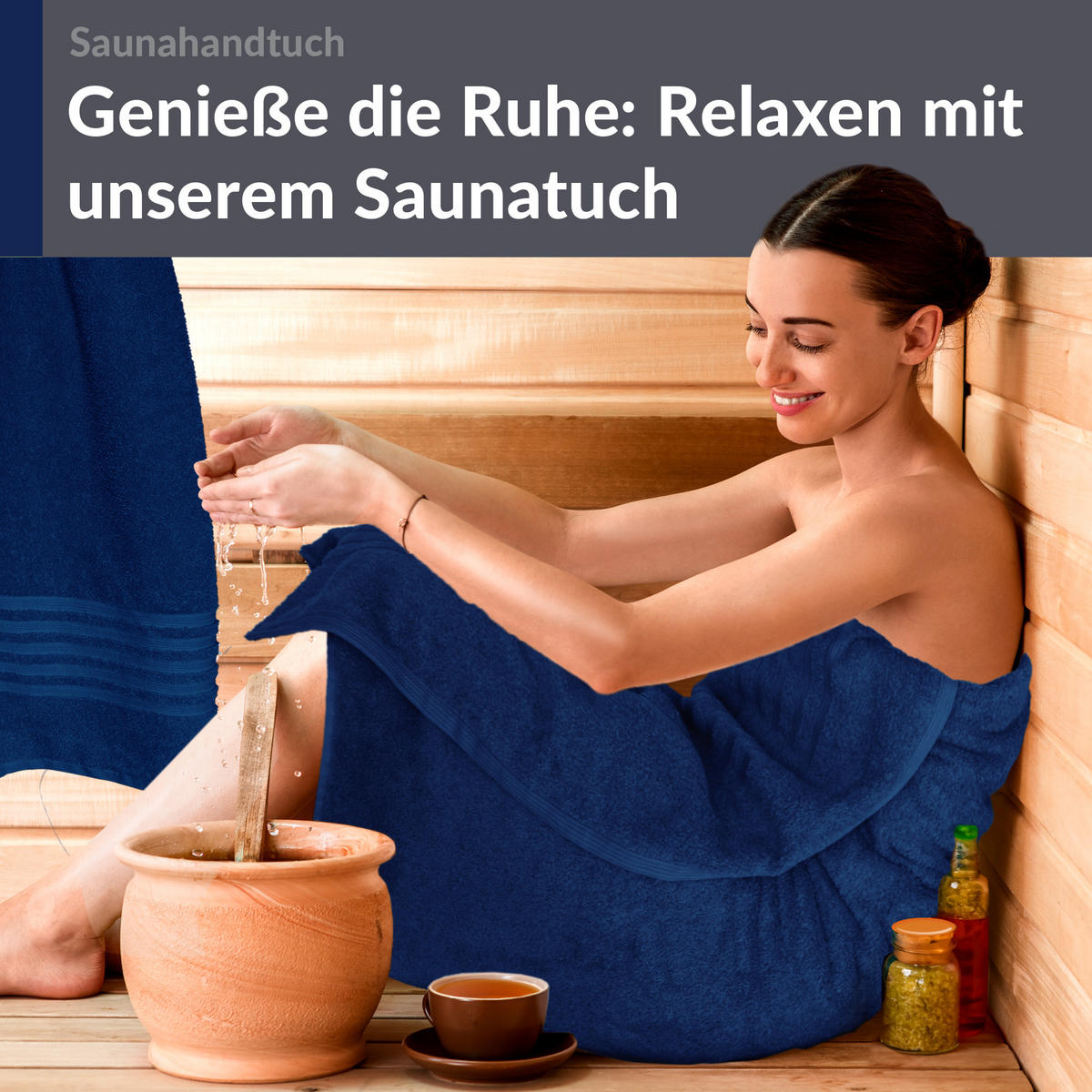SAUNATUCH 80x200 cm 2er Set London Marine Blau - Dunkelblau, Textil (80/200cm) - Lashuma