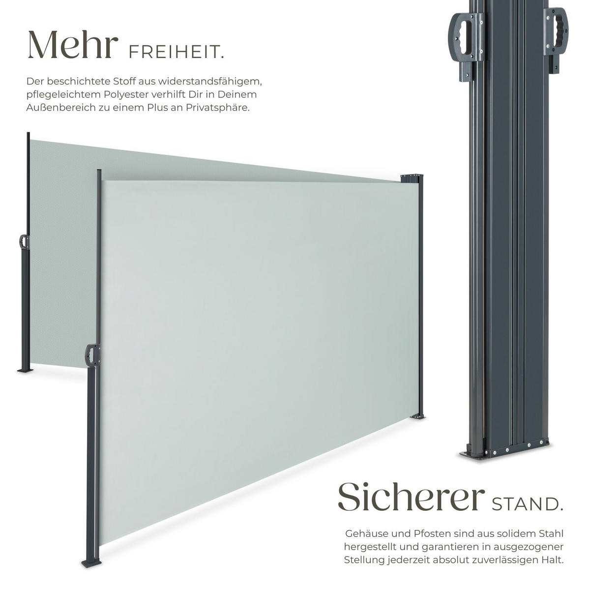 DOPPEL-SEITENMARKISE , ausziehbar, mit Aufrollmechanismus, grau - Grau, Textil (600/160/9cm) - tectake