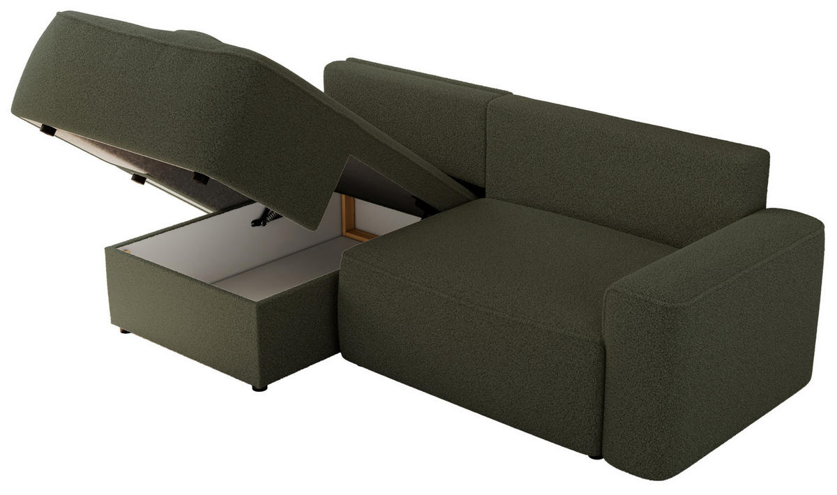 ECKSOFA BELLUNO L Grün Boucle - Links - Schwarz/Grün, Textil (144/233cm) - MKS