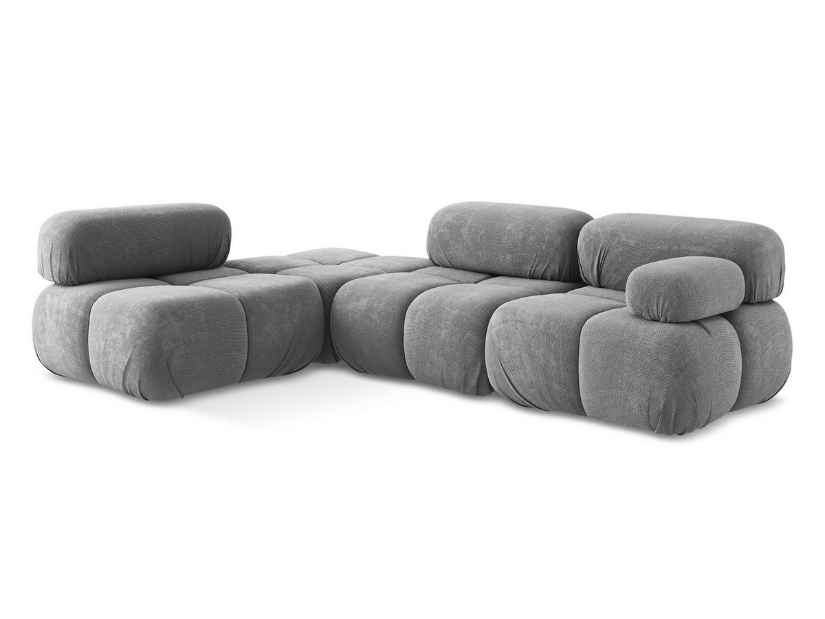 ECKSOFA Links Chenille Stoff Grau - Blau/Schwarz, Kunststoff/Textil (190/285cm) - Makamii