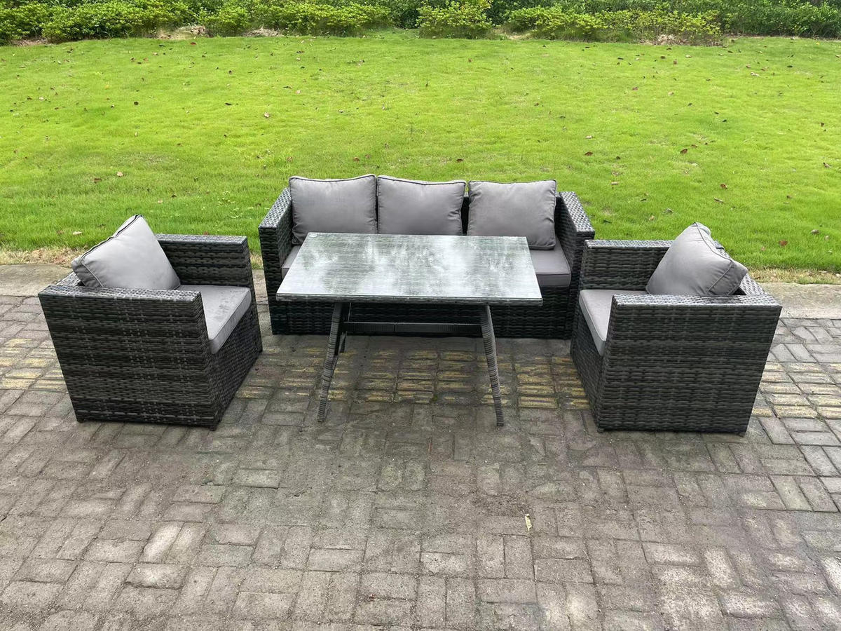 GARTENMÖBELSET mit Esstisch 5-Sitzer - Dunkelgrau/Grau, Glas/Kunststoff - Fimous