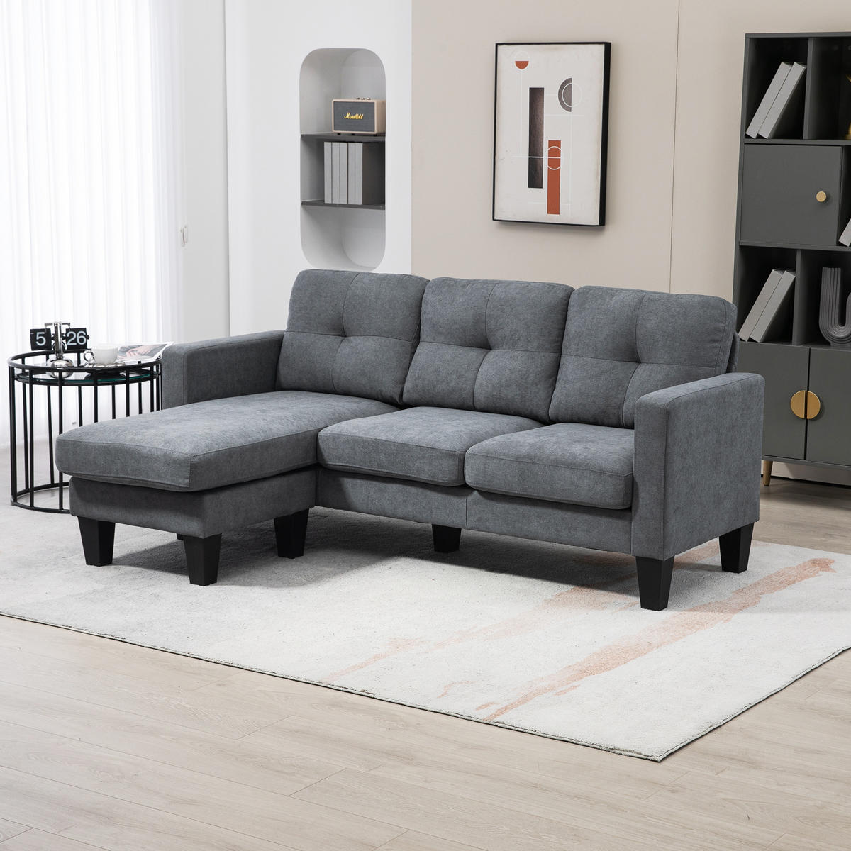 ECKSOFA Couch mit Umkehrbar Chaiselongue Sofa L Form mit Leinenoptik Dunkelgrau - Dunkelgrau, Kunststoff (130/186cm) - HOMCOM