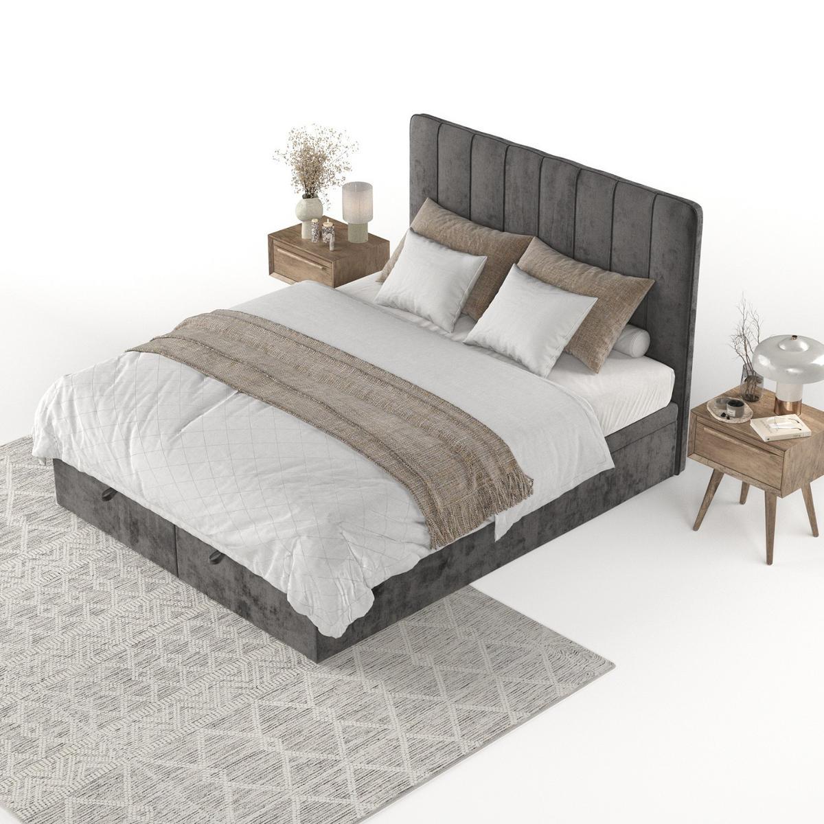 POLSTERBETT Vienna mit Stauraum 200/200 cm Stahl im Lotta Stoff - Schwarz/Graphitfarben, Holz/Holzwerkstoff (200/200cm) - AltaBeds