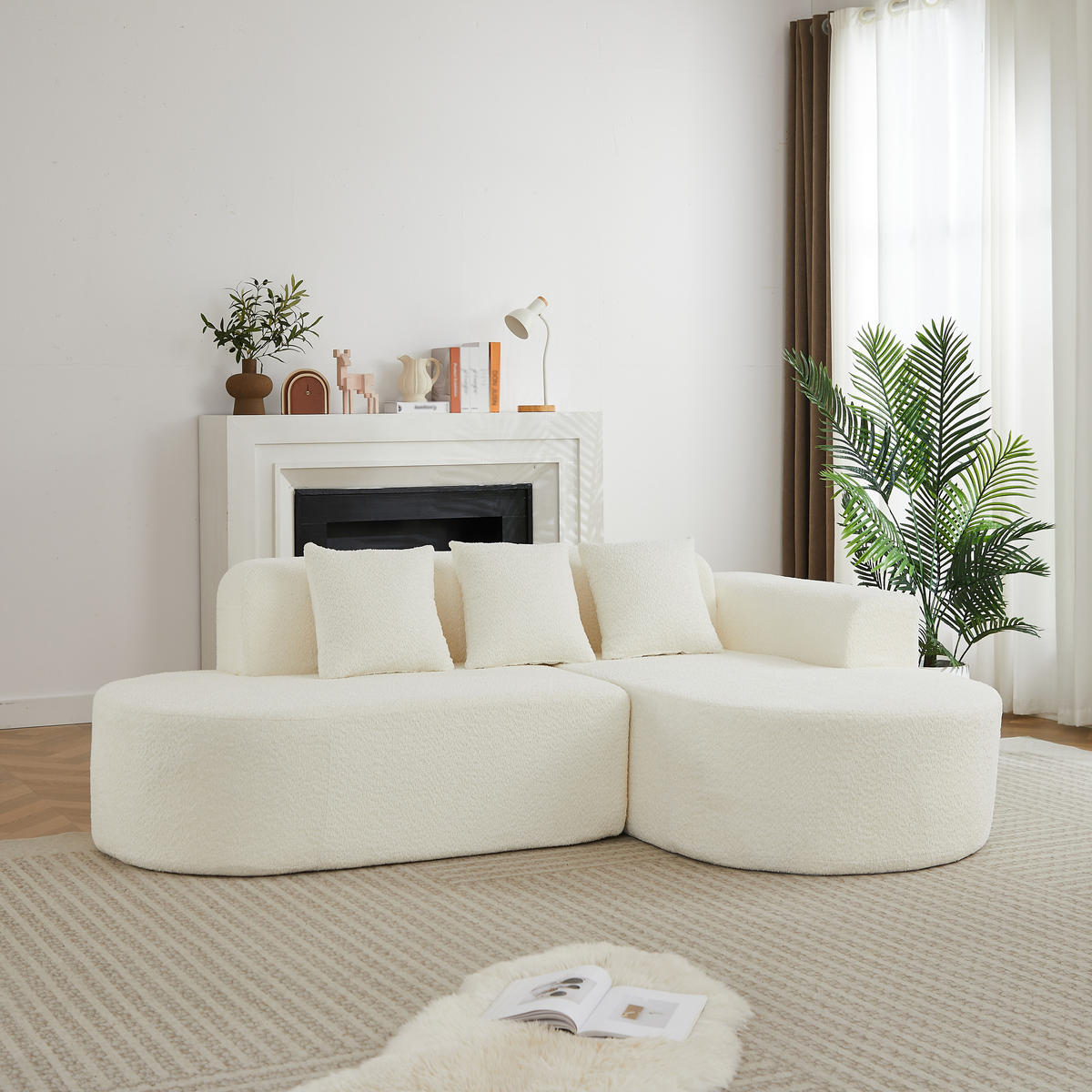 ECKSOFA 222/157/73 cm Beige Chenille mit 3 Kissen (Rechte Seite) - Creme, Textil (157/222cm) - Oxeza