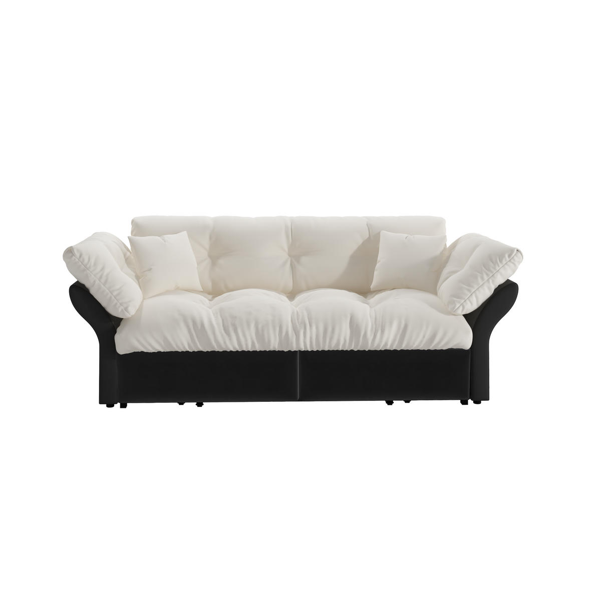 SCHLAFSOFA 190/85/91 cm, 3-in-1 ausziehbar mit Veloursbezug und 2 Kissen, Beige/Weiß - Beige, Textil (190/91/85cm) - Redom