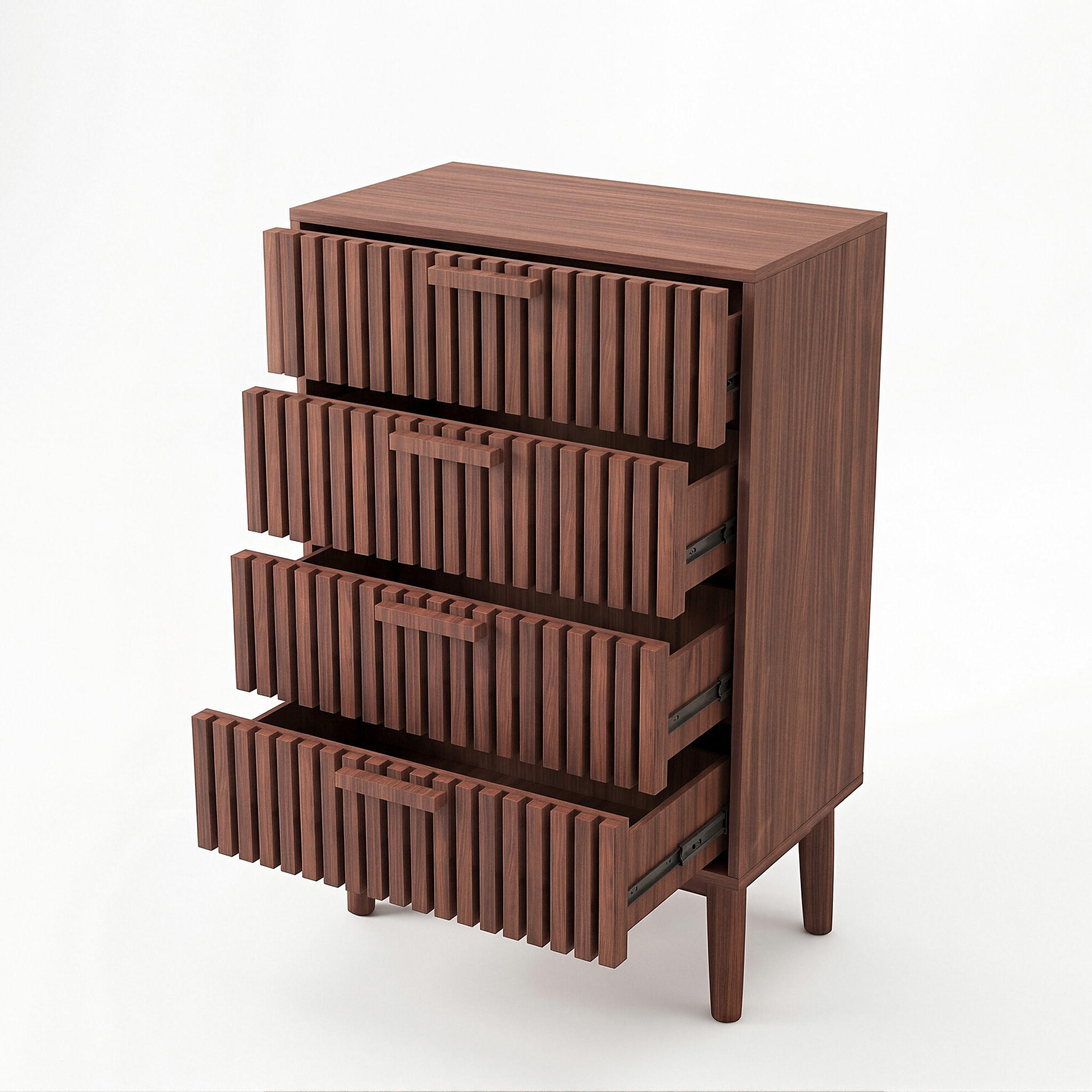 KOMMODE Lamellen-Design mit 4 Schubladen 60/34/91 cm Walnuss - Walnussfarben, Holzwerkstoff (60/91/34cm) - Creahappy