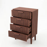 KOMMODE Lamellen-Design mit 4 Schubladen 60/34/91 cm Walnuss - Walnussfarben, Holzwerkstoff (60/91/34cm) - Creahappy