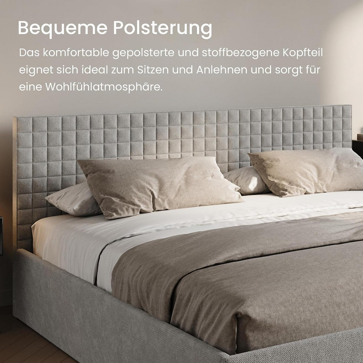 POLSTERBETT VARDO-Stoff H3 Matratze 200x200 cm in Grau - Grau, Textil (200/200cm) - Home Collective