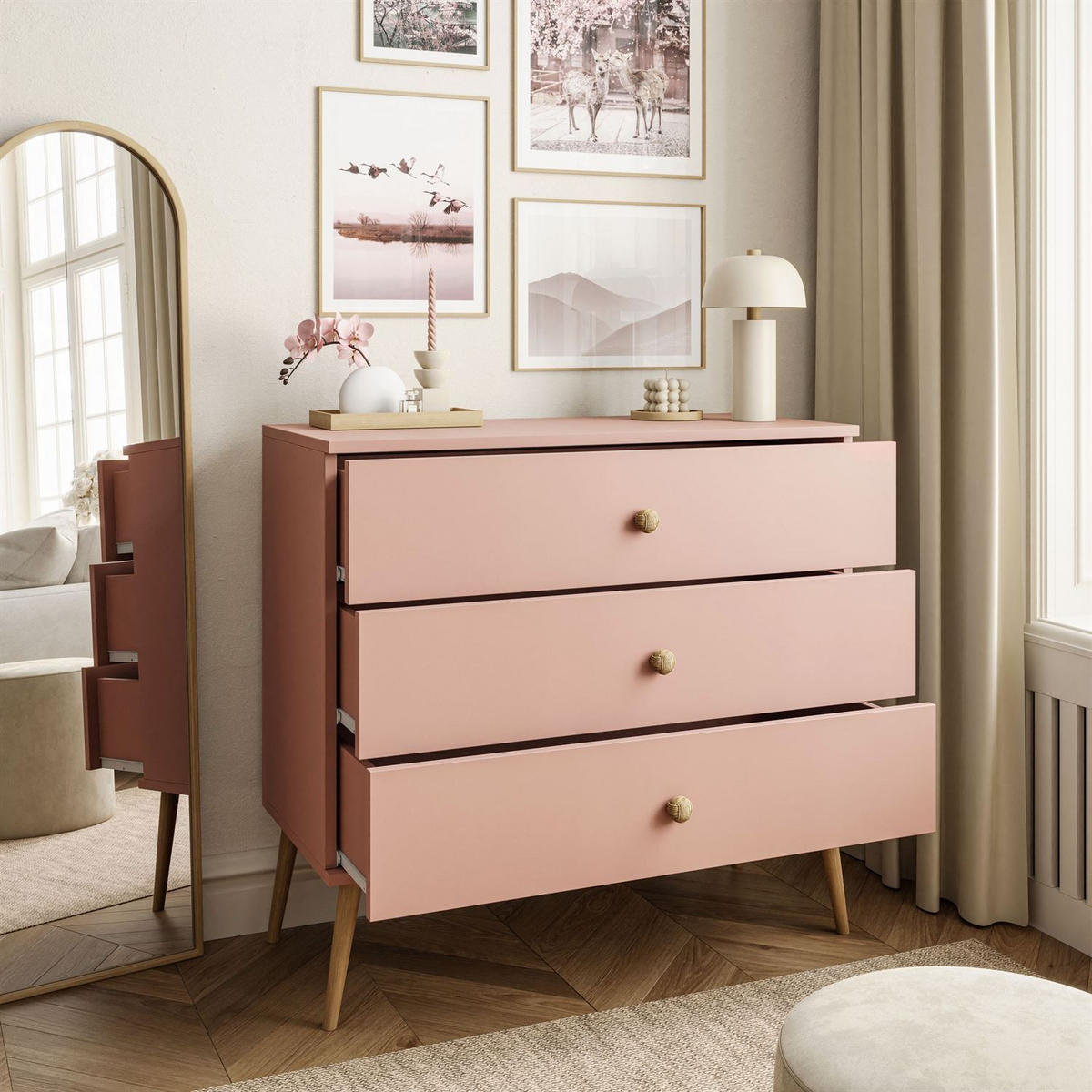 KOMMODE mit Schubladen HARMONY Natürlich Rosa - Rosa, Holzwerkstoff (100/85/41cm) - Lookway