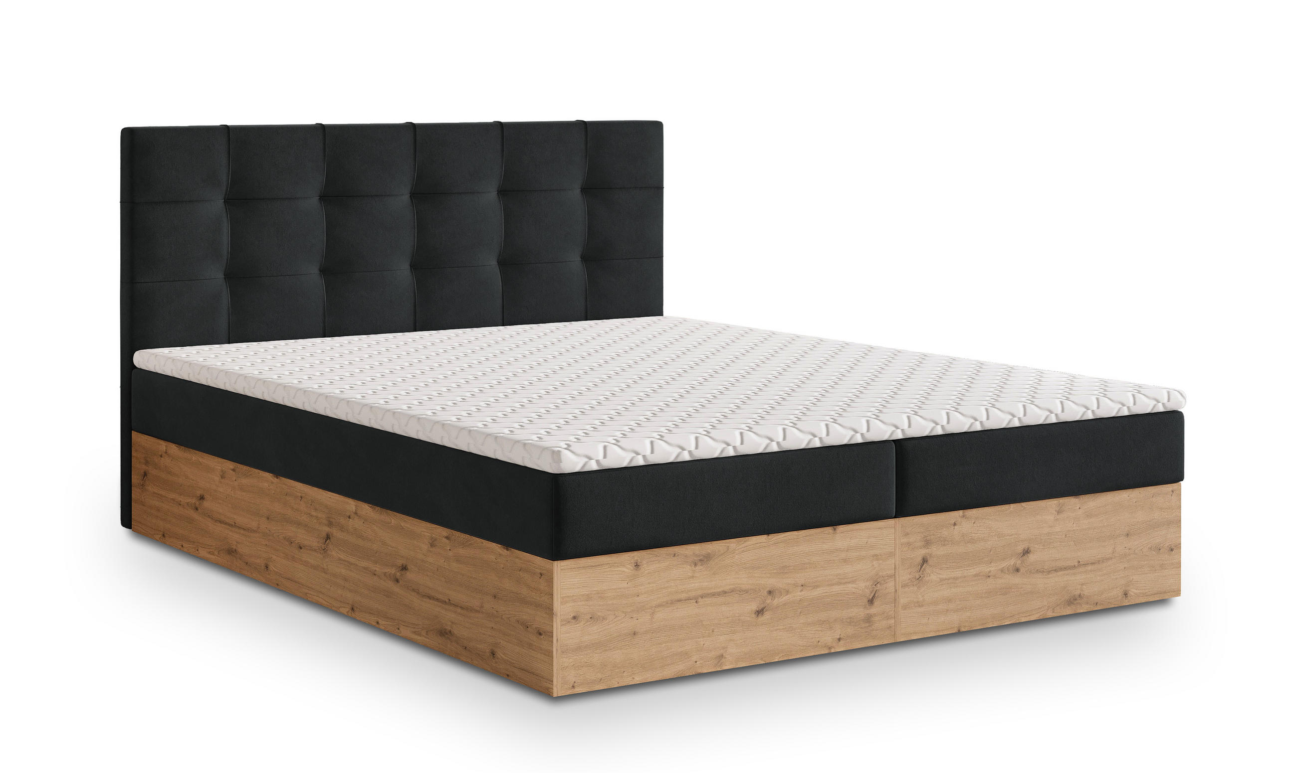 BOXBETT MOLVEN 180x200 cm mit Matratze und Topper - Schwarz - Schwarz, Holz (180/200cm) - MASSENO