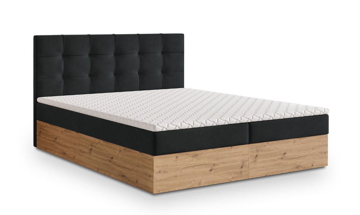 BOXBETT MOLVEN 160x200 cm mit Matratze und Topper - Schwarz - Schwarz, Holz (160/200cm) - MASSENO