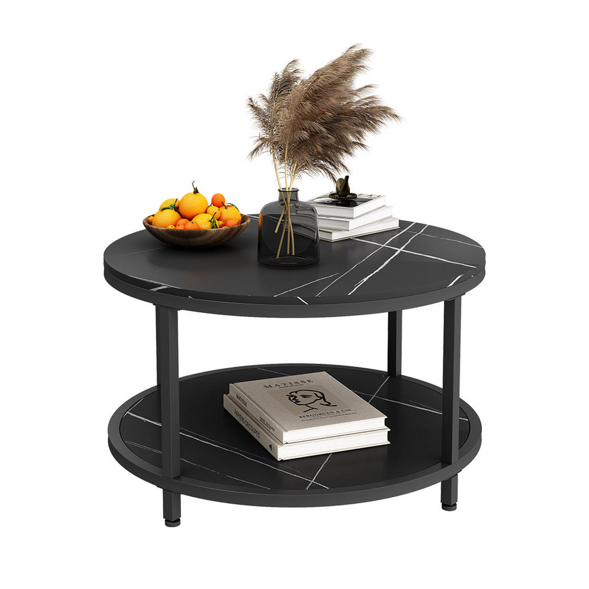COUCHTISCH Ontario Marmor 80 x 80 cm Rund - Schwarz, Holzwerkstoff (80/80/46cm) - Vicco