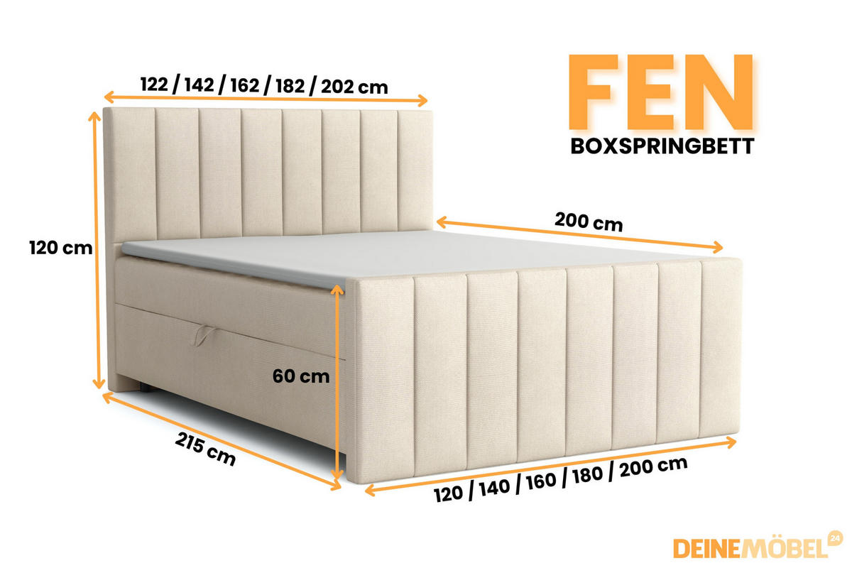BOXBETT FEN 160/200 Velour Creme mit Taschen-Federkernmatratzen 7 Zonen H4 - Creme, Holz/Holzwerkstoff (160/200cm) - Deine Möbel 24