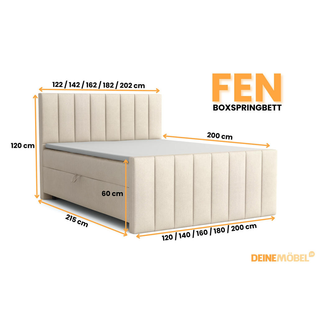 Thumbnail - Deine Möbel 24 Boxbett, Creme, Textil, H4, 200x200 cm, Schlafzimmer, Betten, Boxspringbetten