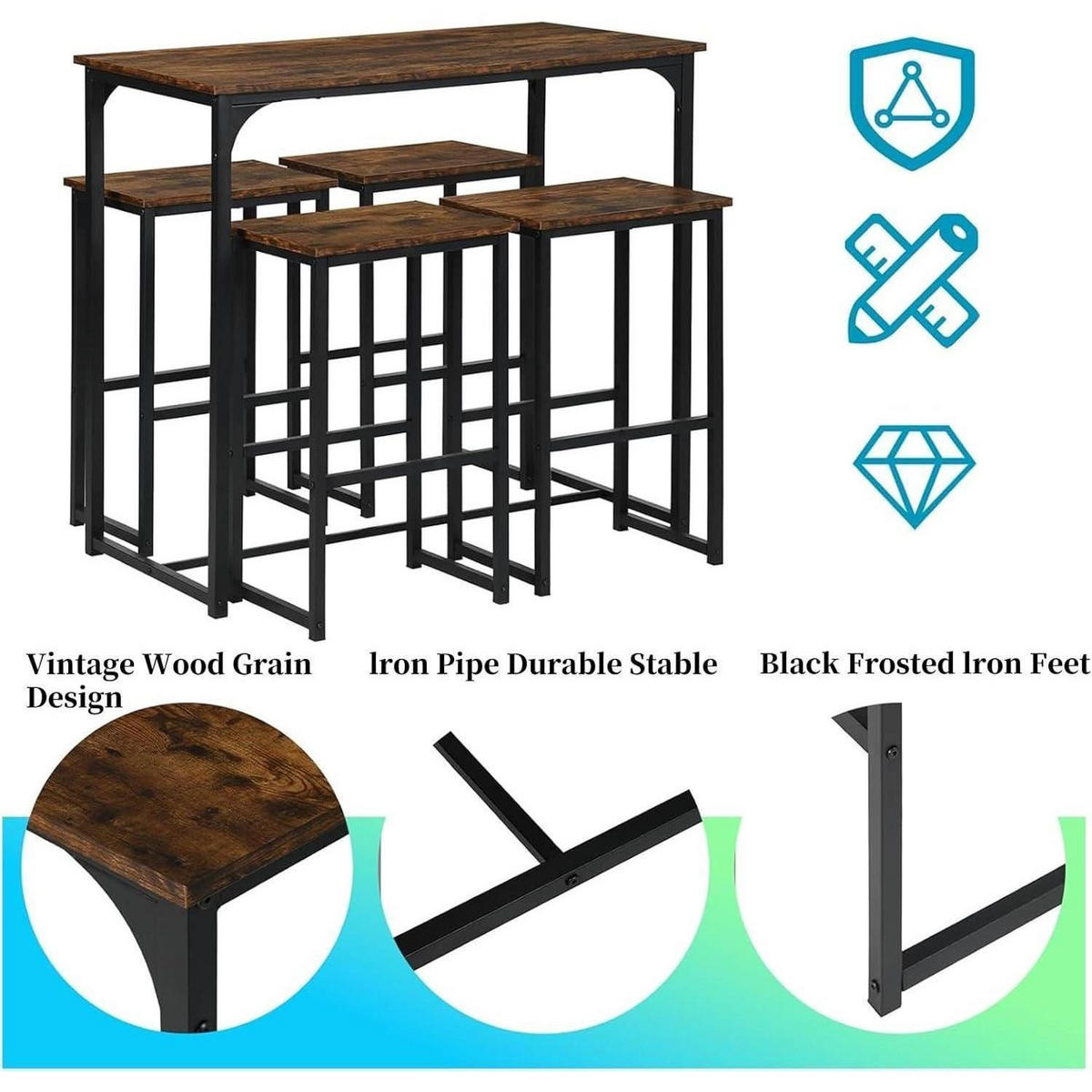 BARTISCH Set mit 4 Hockern, Industriestil, Vintage-Braun - Braun, Holzwerkstoff (50/90/100cm)