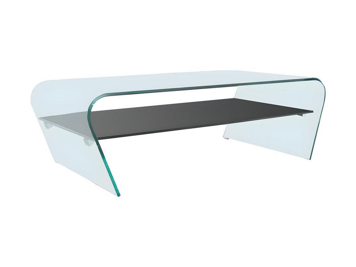 SPARSET: Couchtisch - Transparent & Schwarz - KELLY + Teppich Shaggy - Anthrazit - DOLCE - Transparent, Glas (230/160/37cm) - Vente-Unique