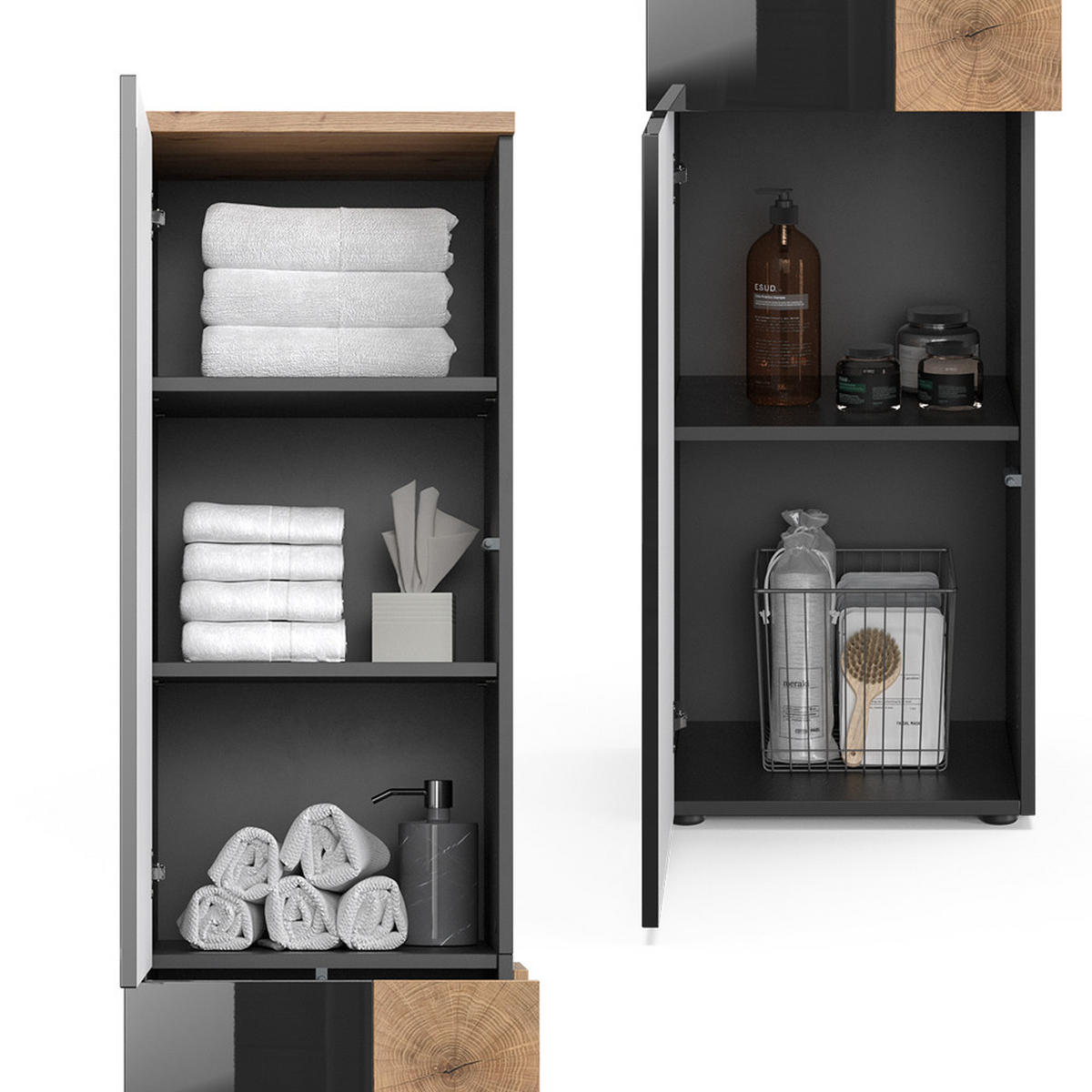 BADSCHRANK Eden Anthrazit 40 x 184.2 cm - Anthrazit/Eiche Artisan, Holzwerkstoff (40/184.2/37cm) - Vicco