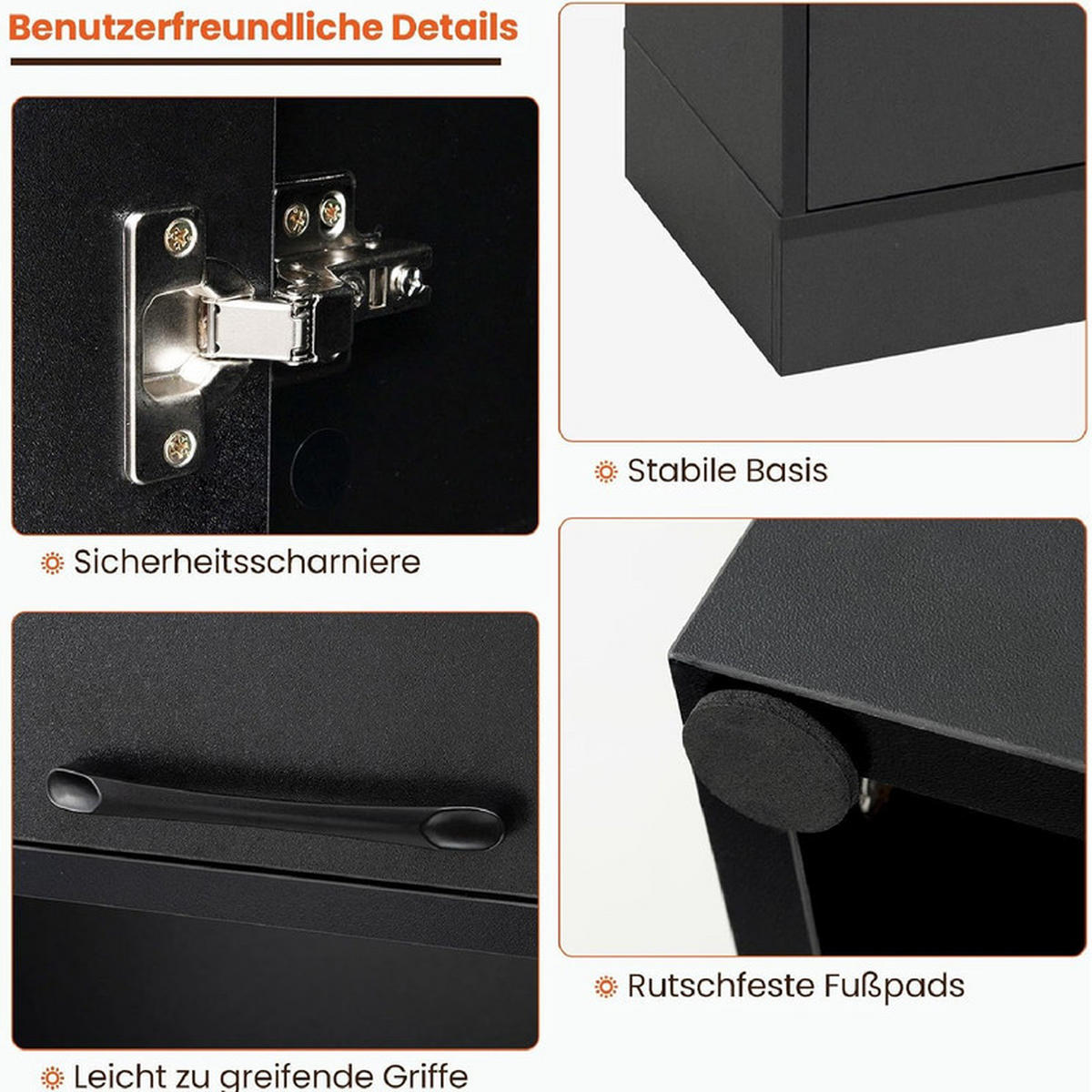 VORRATSSCHRANK mit Türen schwarz - Schwarz, Holzwerkstoff (56/190/30cm) - COSTWAY