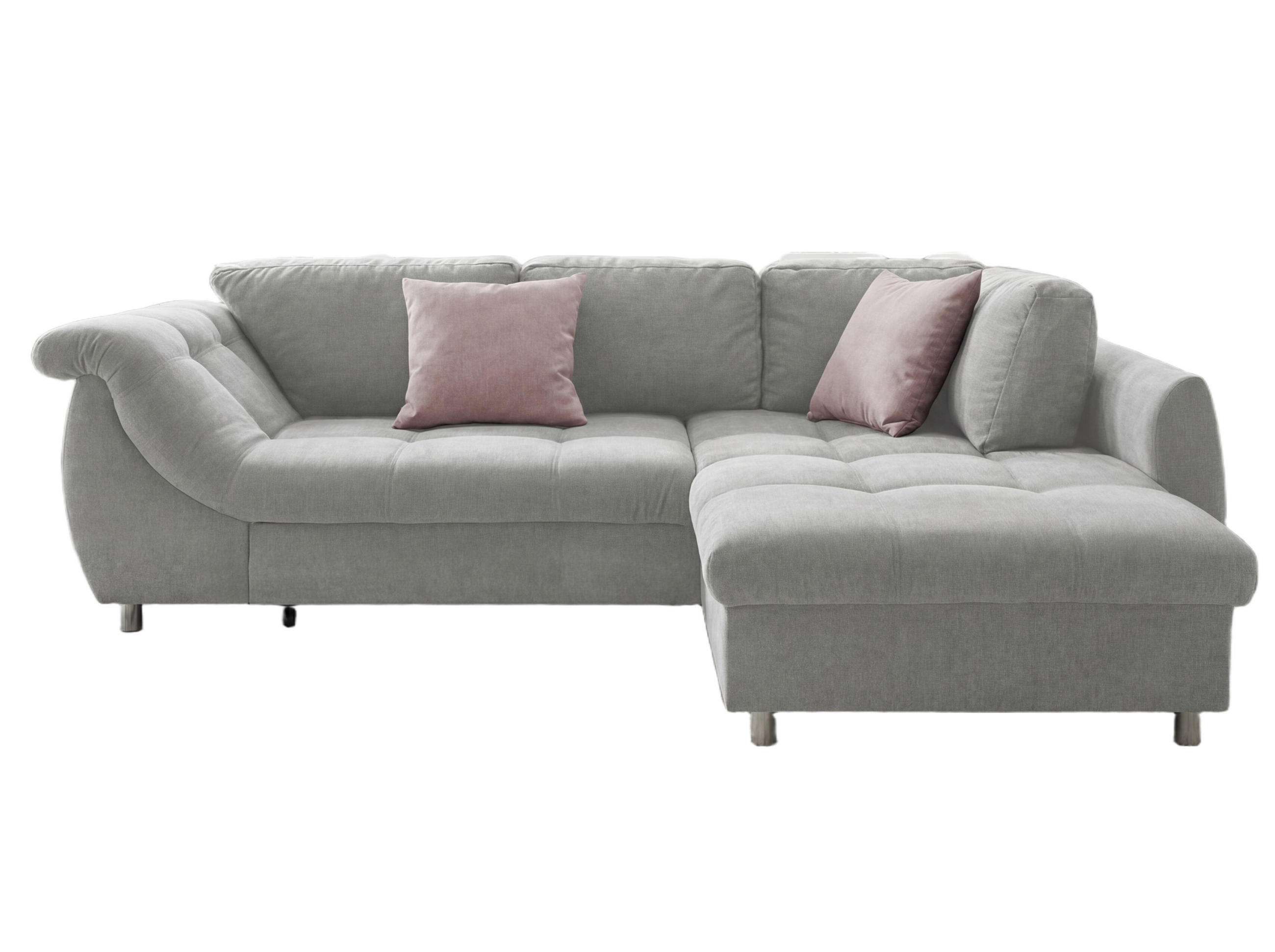 ECKSOFA mit Schlaffunktion, Bettkasten, Wellenunterfederung, Ottomane rechts B250/T190/H84 cm, Liegefl. 179x190 cm, Mikrofaser Grau / 17001 - Chromfarben/Grau, Textil/Metall (250/190cm) - luma-home