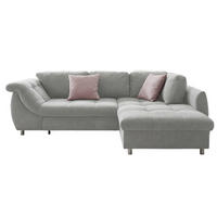 ECKSOFA mit Schlaffunktion, Wellenunterfederung, Ottomane rechts B250/T190/H84 cm, Liegefl. 179x190 cm, Mikrofaser Grau / 17003 - Chromfarben/Grau, Textil/Metall (250/190cm) - luma-home