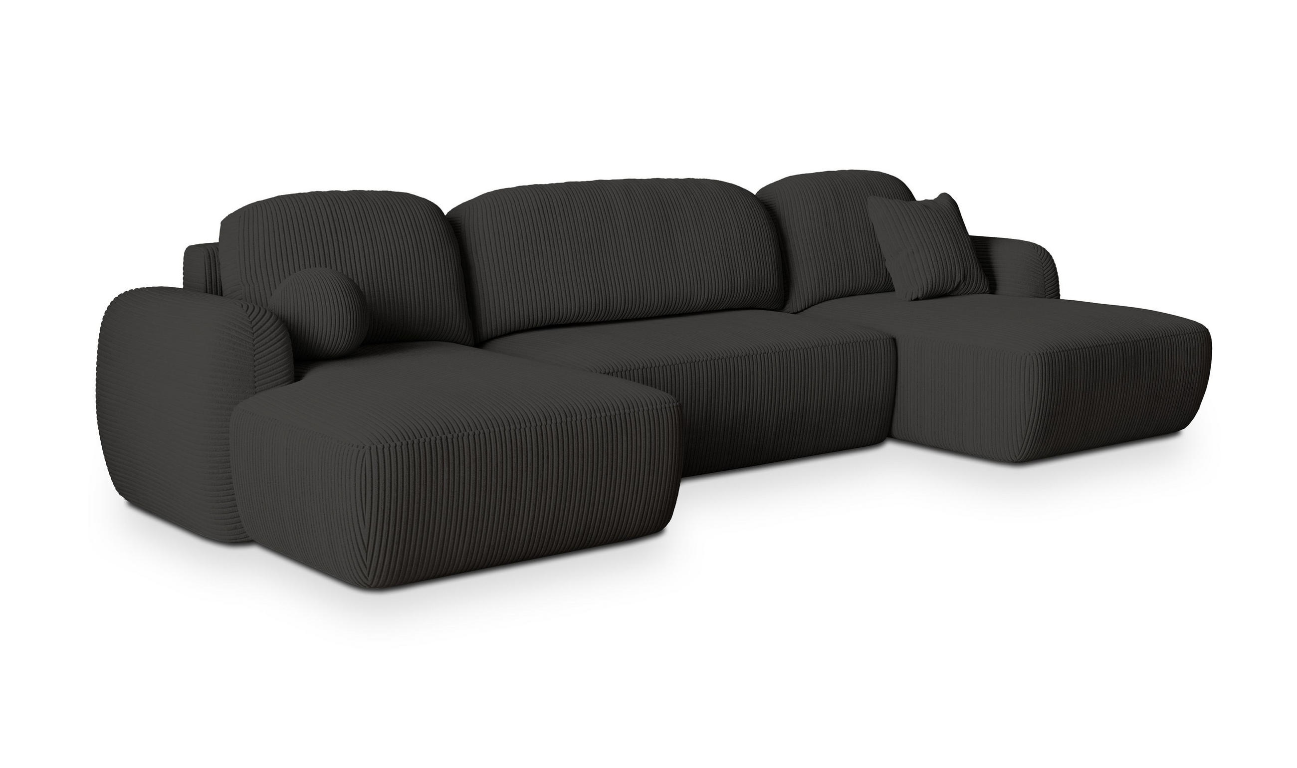 WOHNLANDSCHAFT SAVONA P Schwarz Kordstoff mit Schlaffunktion - Schwarz, Holz (320/90/148cm) - MASSENO