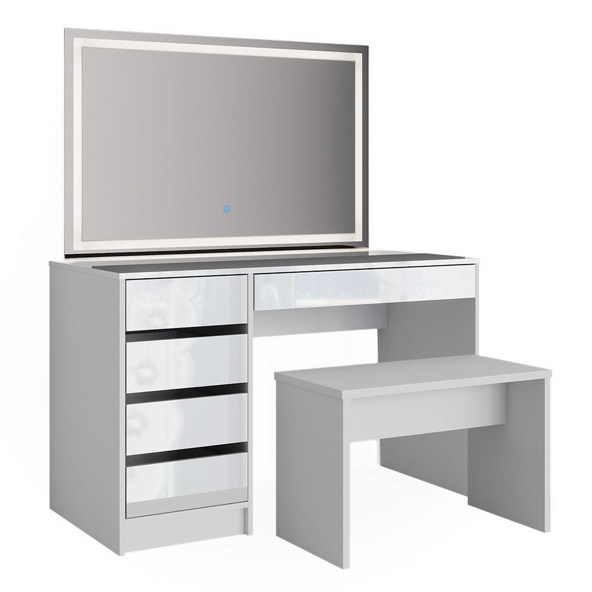 SCHMINKTISCH Sherry Weiß 120 cm mit LED-Spiegel und Bank - Weiß Hochglanz, Holzwerkstoff (55/75/120cm) - Vicco