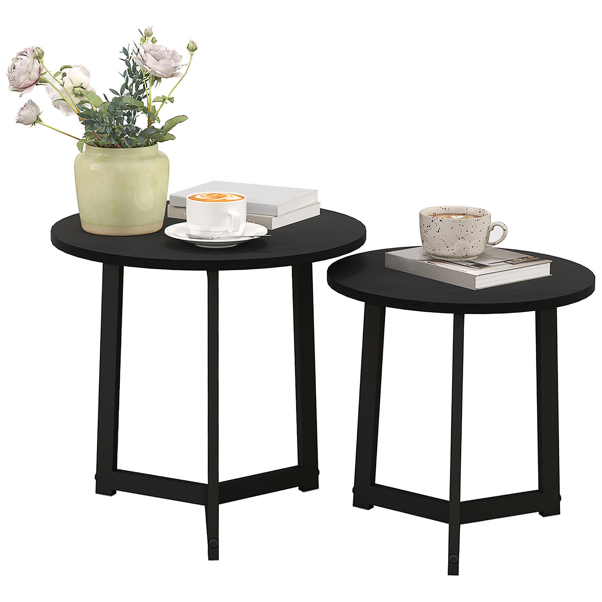 COUCHTISCH, 2er-Set , bis 35 kg Belastbar, Schwarz - Schwarz, Metall (48/48/45cm) - HOMCOM