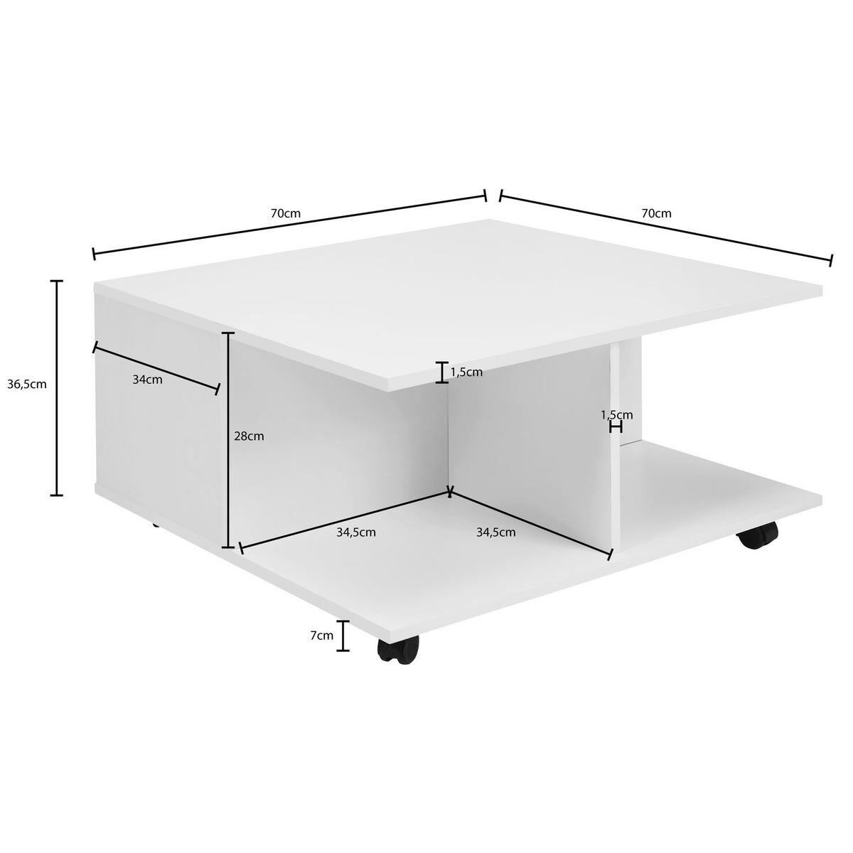 COUCHTISCH mit Rollen, Melaminharzbeschichtung und 2 Schubladen, Weiß 70x70x36 cm - Schwarz/Weiß, Holz (70/70/36cm) - KADIMA DESIGN
