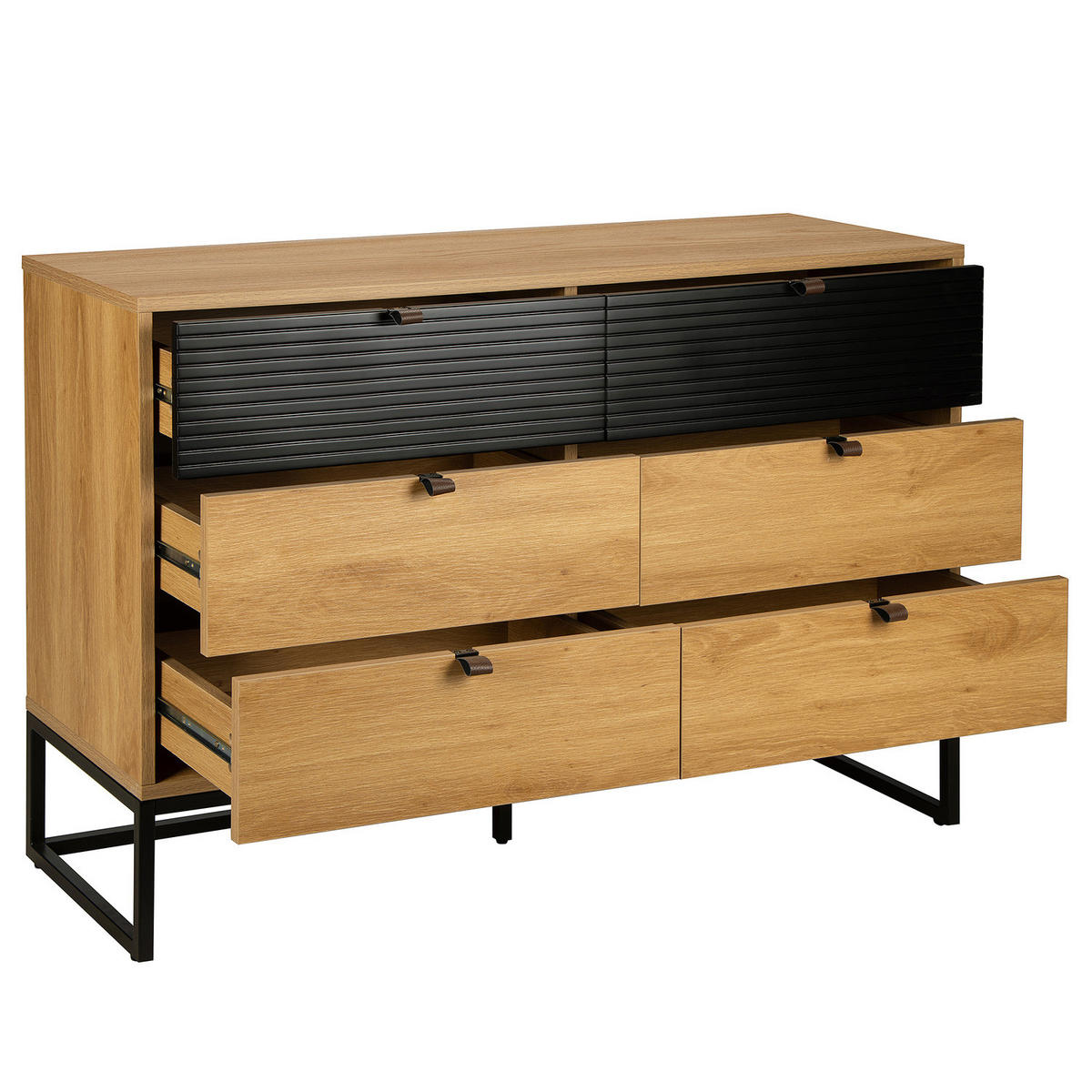 KOMMODE mit Schubladen - 120 cm - Eichefarben/Schwarz, Holzwerkstoff/Kunststoff (120/80/40cm) - home24