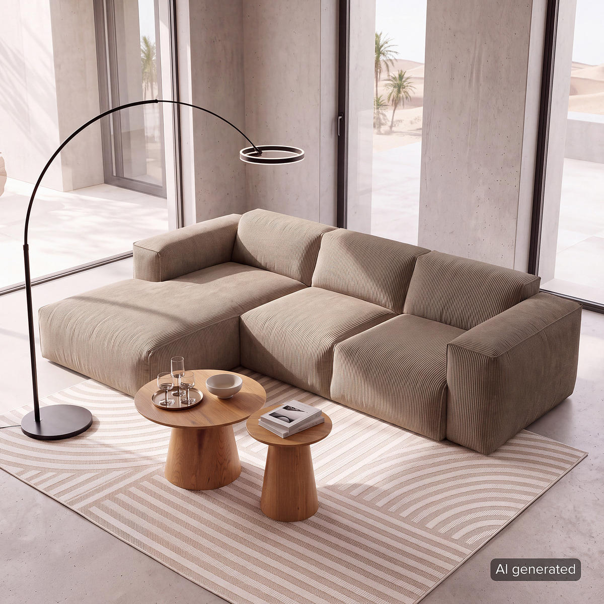 3-SITZER ECKSOFA mit Longchair - Taupe/Schwarz, Kunststoff/Textil (251/173cm) - home24