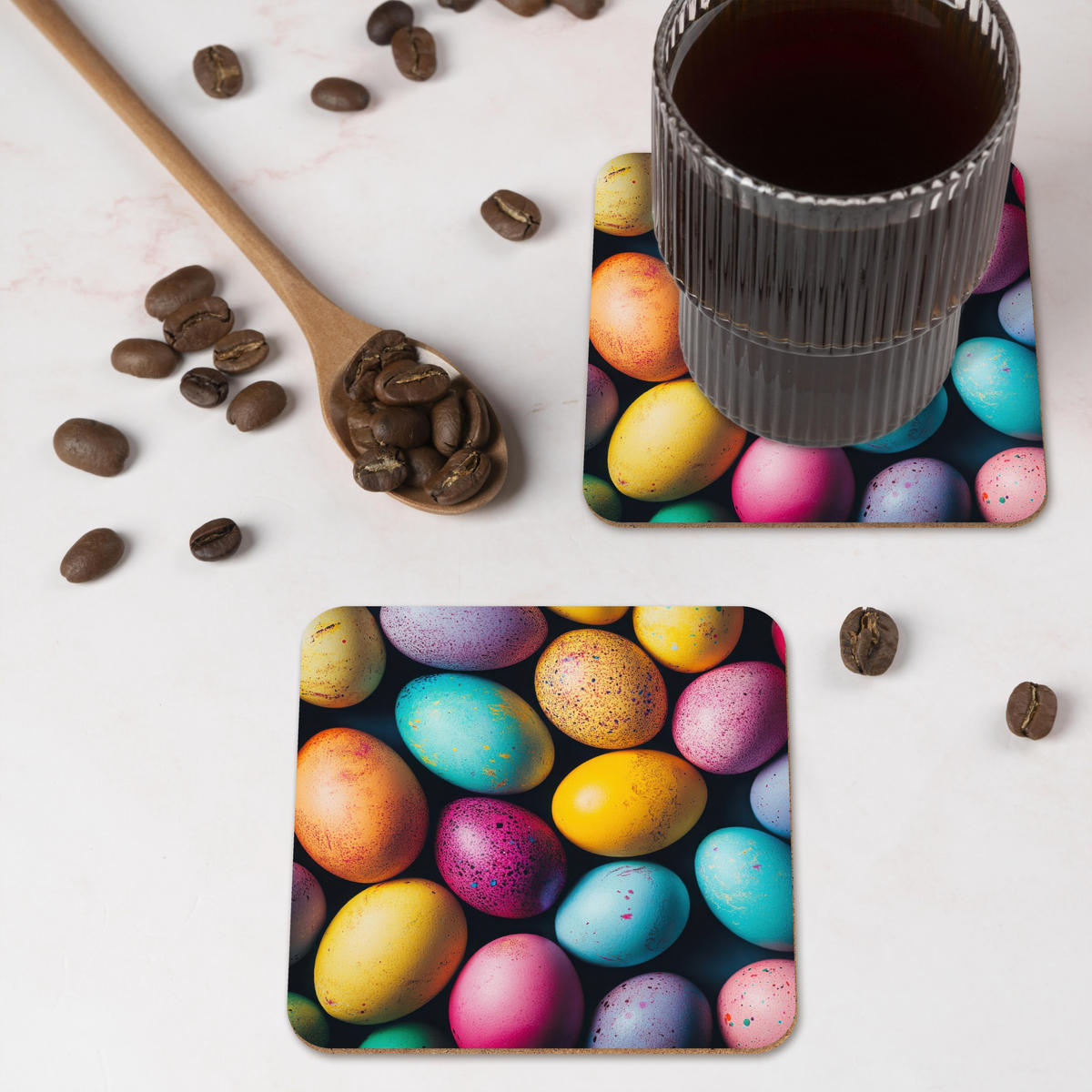 GLASUNTERSETZER 6er-Set Bunt - Ostereier - Spritzer 10x10 cm - Multicolor, Naturmaterialien (10/0.2cm) - MuchoWow