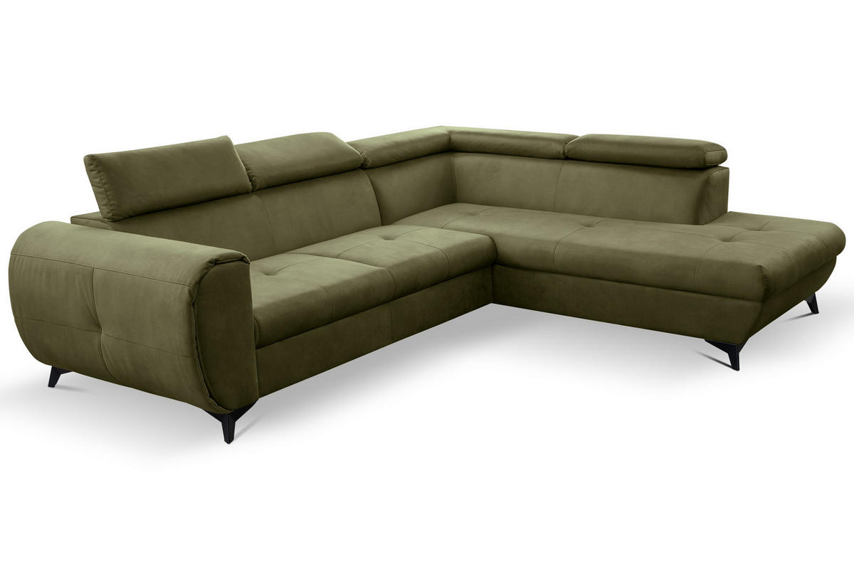 ECKSOFA MAGIA R-S Grün Plüsch-Stoff mit Schlaffunktion - Grün, Holz (260/217cm) - MASSENO