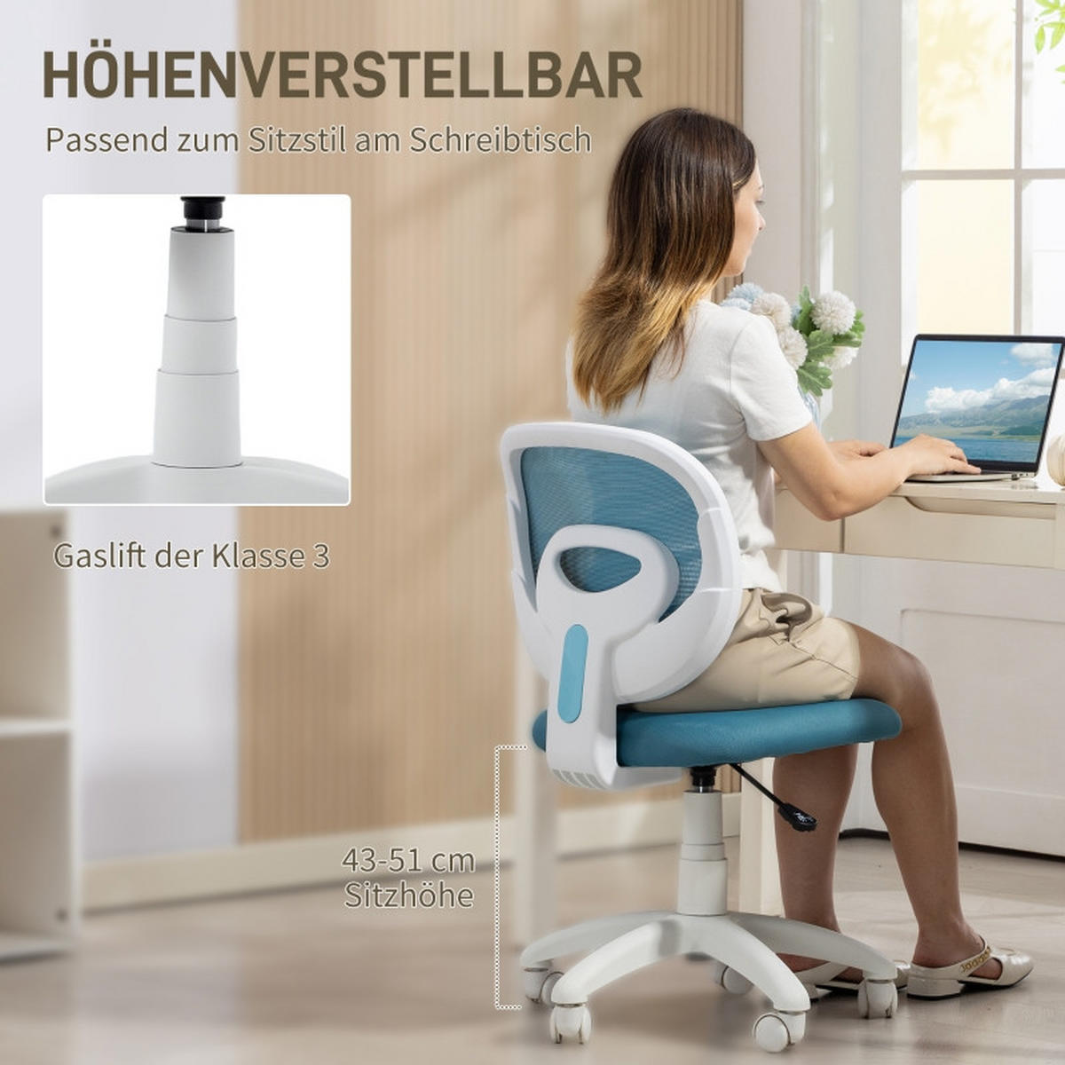 ERGONOMISKA snurrstolar med höjdjusterbart ryggstöd, blå - Blå, Metall (53/89/59.5cm) - SHOPENTRA