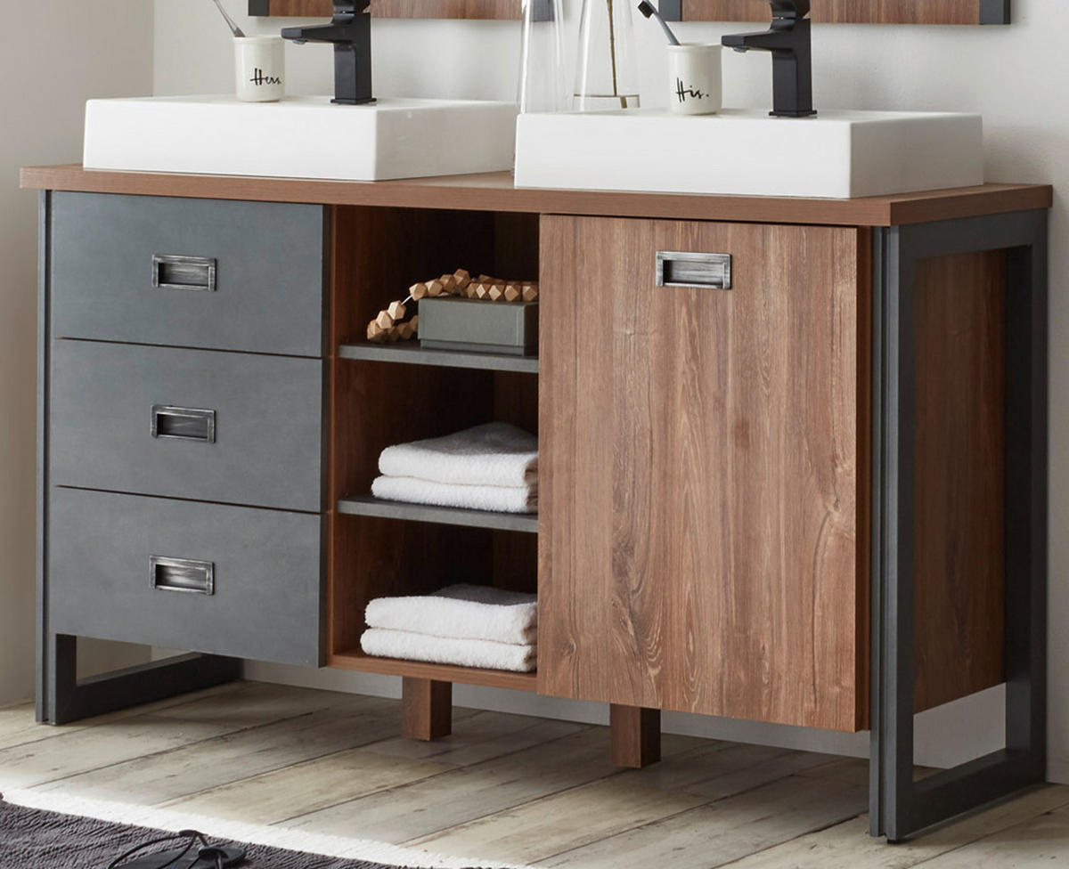 DOPPELWASCHTISCH Eiche Stirling, Matera grau inklusive 2 x Waschbecken 138 x 75 cm - Eichefarben/Grau, Holzwerkstoff/Metall (138/85/40cm) - Furn.Design