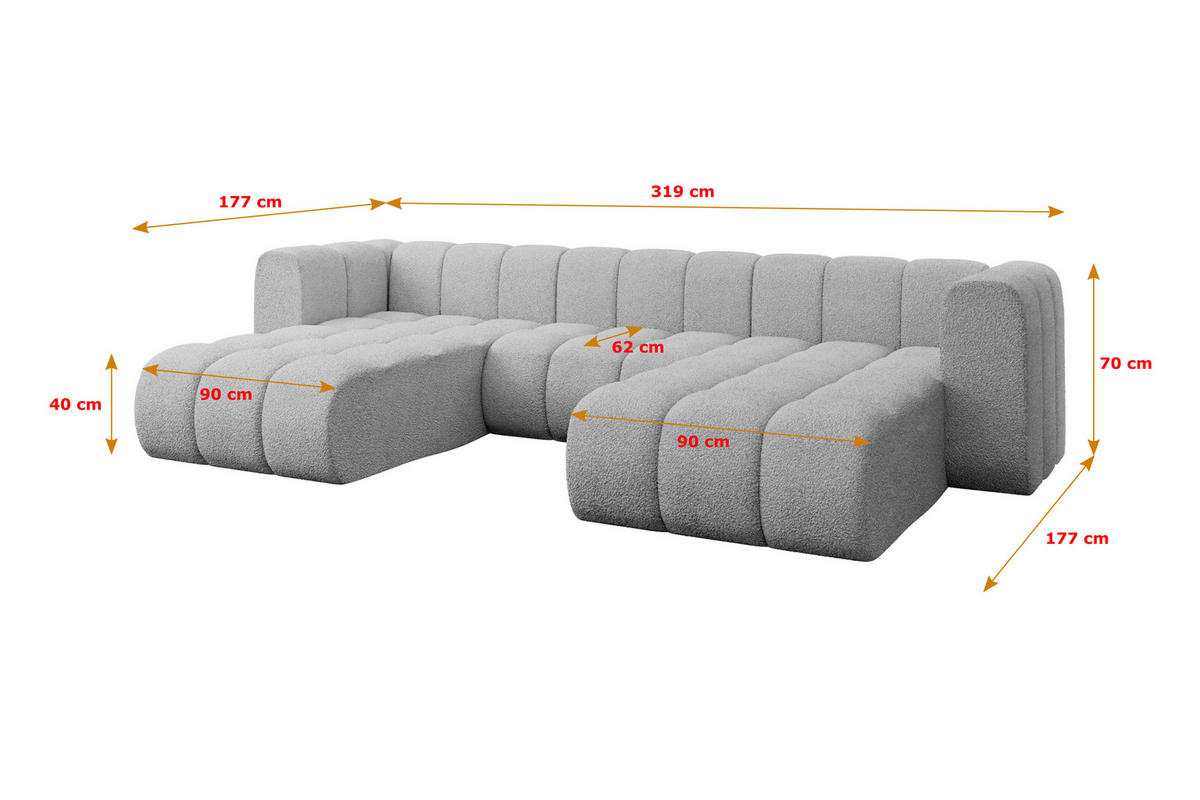 WOHNLANDSCHAFT modulares Sofa Joren-U1 - 319x177x70 cm Hellgrau - Hellgrau, Holzwerkstoff/Textil (319/70/177cm) - ALTDECOR