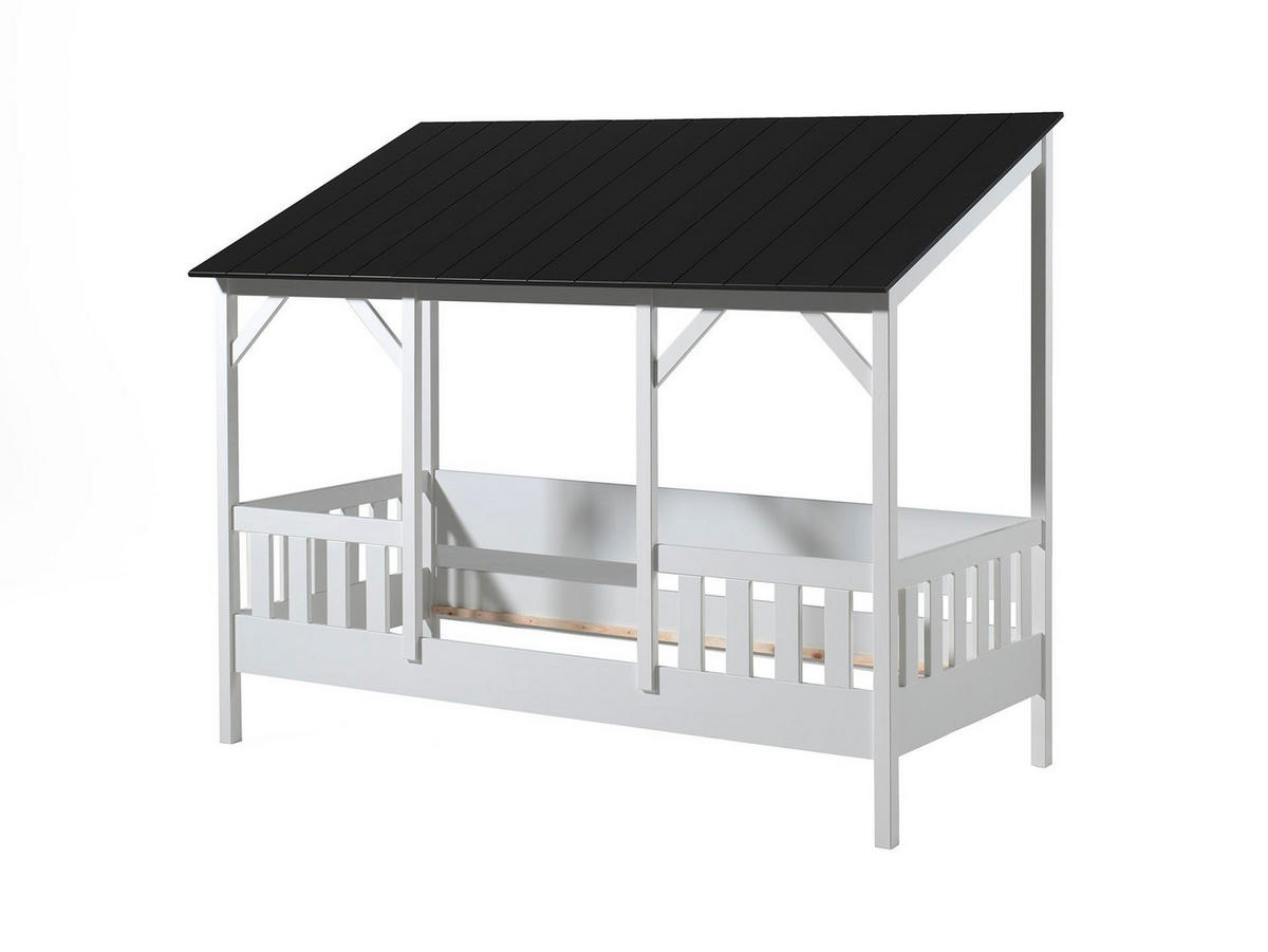 HAUSBETT Kata 214x174x105 aus MDF+Massivholz in Weiß/Schwarz - Schwarz/Weiß, Holzwerkstoff (90/200cm) - 58aufmkessel