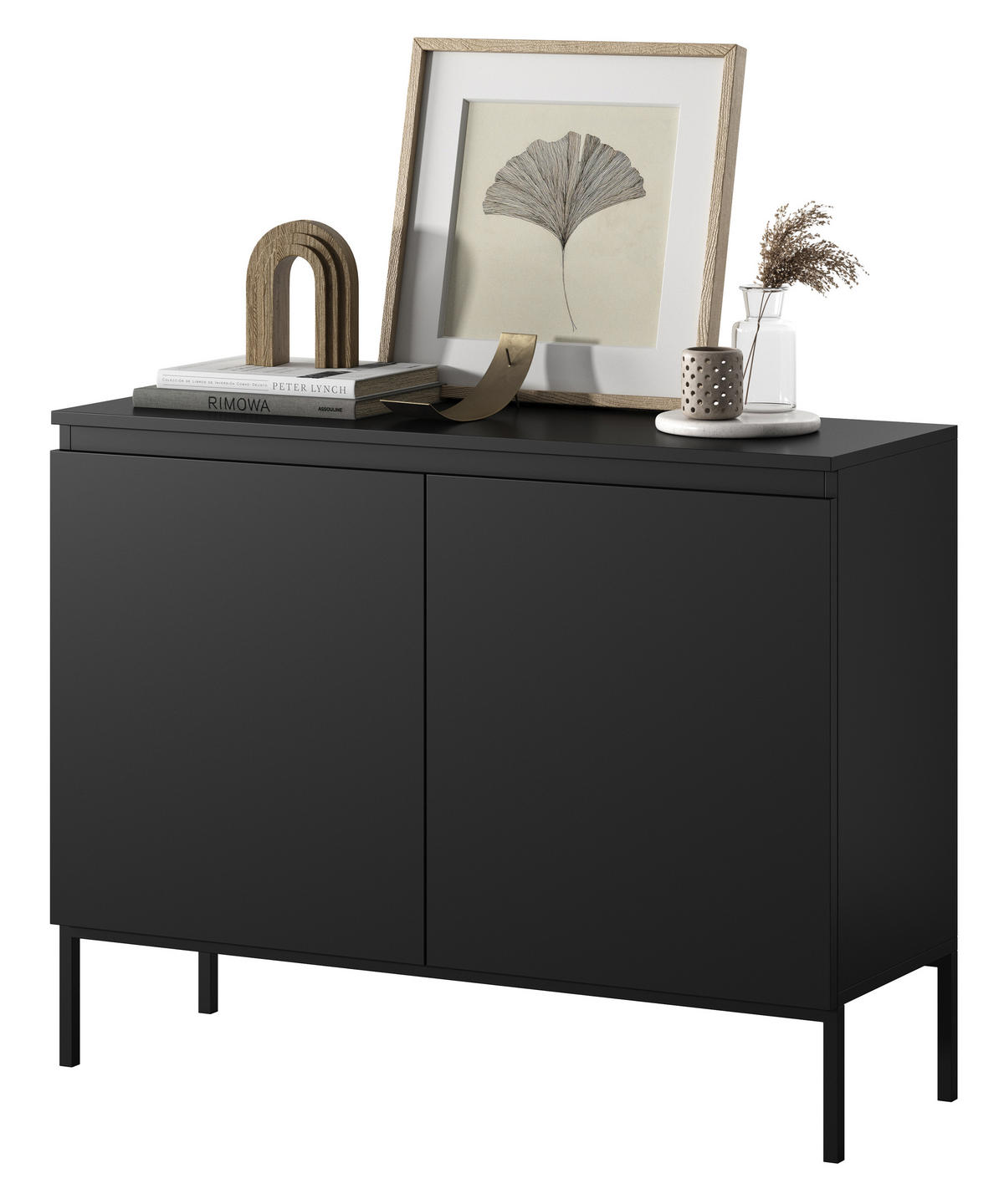 SIDEBOARD Bemmi Schwarz mit schwarzen Beinen 2-türig 100 cm - Schwarz, Holzwerkstoff/Metall (100/77/35cm) - Selsey