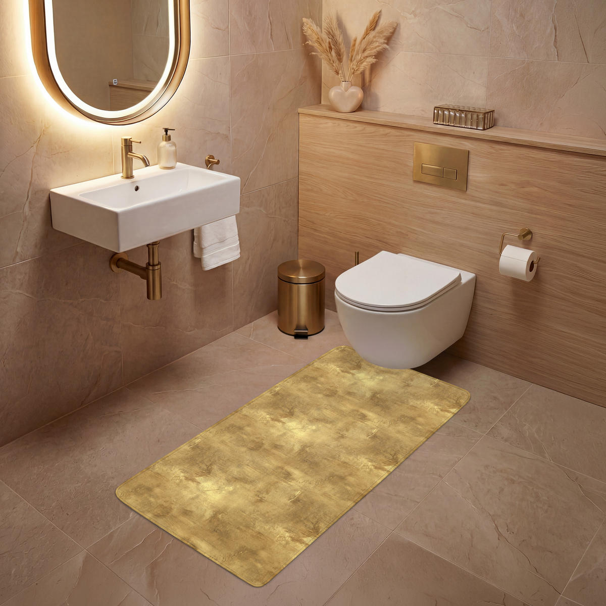WC-VORLEGER Industriell - Textur - Gold Toilettenvorleger 60x120 cm - Goldfarben, Kunststoff/Textil (60/120cm) - OnlyWow