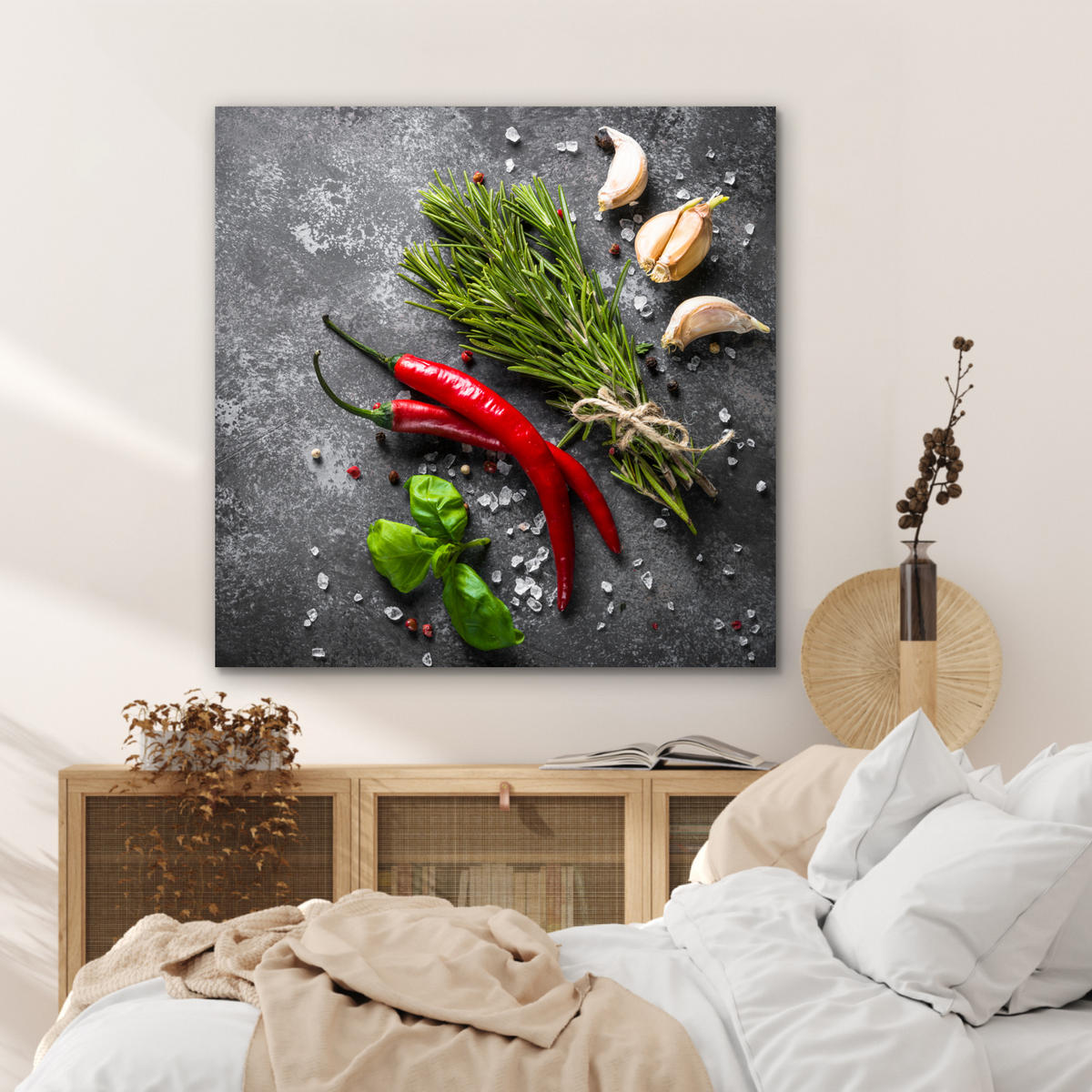 KOVOVÝ OBRAZ Korenie - bylinky - korenie - betón 90x90 cm - tmavosivá, kov (90/90cm) - MuchoWow