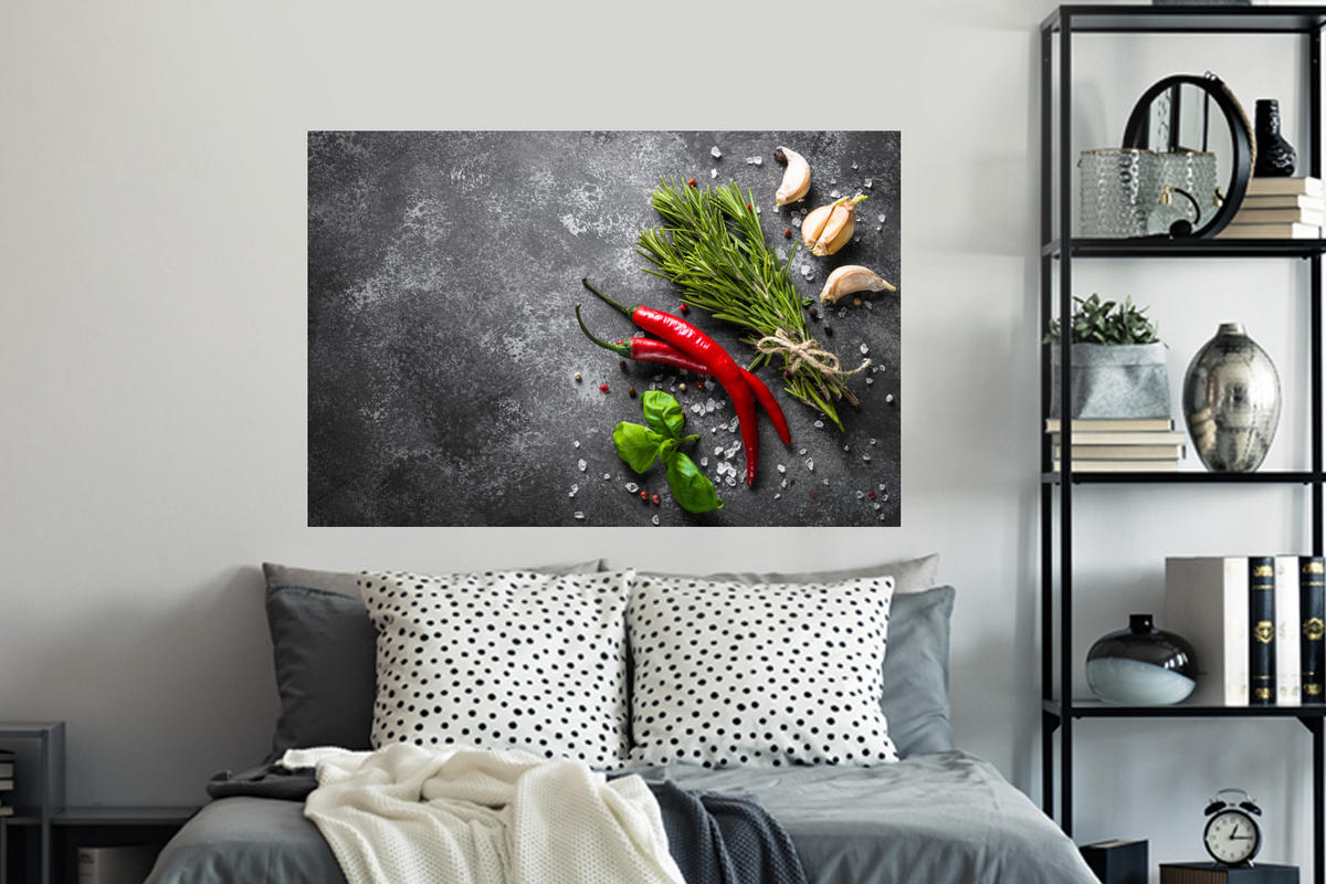 WANDTATTOO Pfeffer - Kräuter - Gewürze - Beton 120x80 cm - Dunkelgrau, Kunststoff (120/80/0.1cm) - MuchoWow