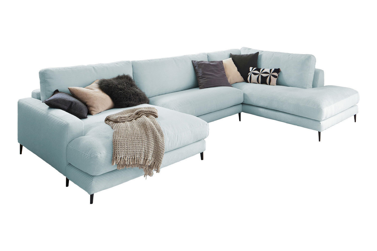 WOHNLANDSCHAFT CARA Hellblau Cord - Schwarz/Hellblau, Textil (341/84/223cm) - KAWOLA
