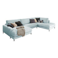 WOHNLANDSCHAFT CARA Hellblau Cord - Schwarz/Hellblau, Textil (341/84/223cm) - KAWOLA