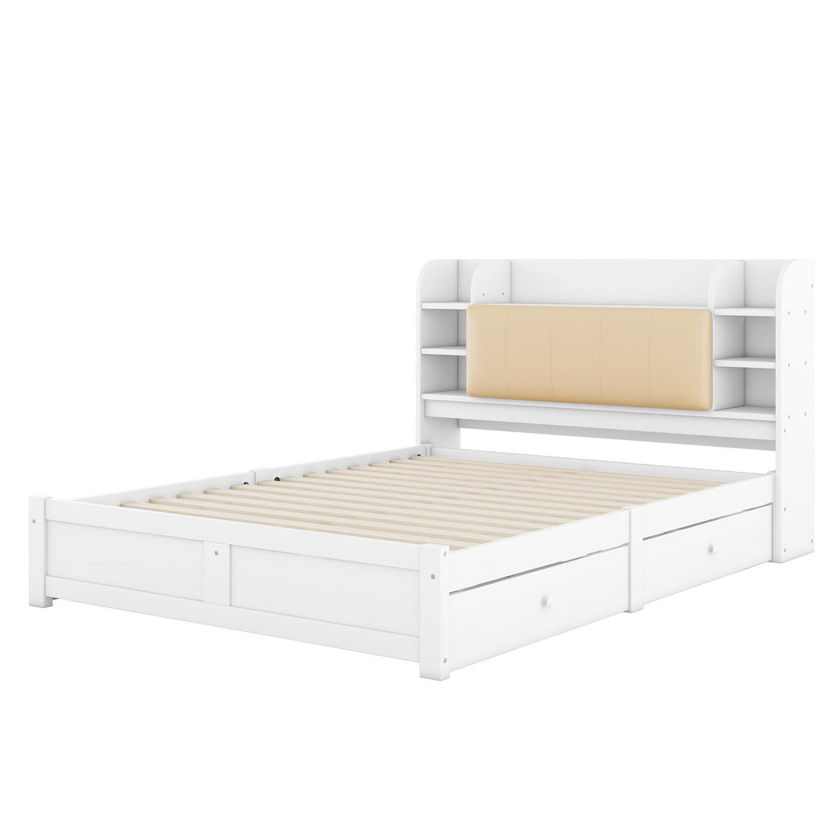 BETT 160/200 cm weiß mit vier Schubladen und aufklappbarem Kopfteil - Weiß, Holz (160/200cm) - OKWISH