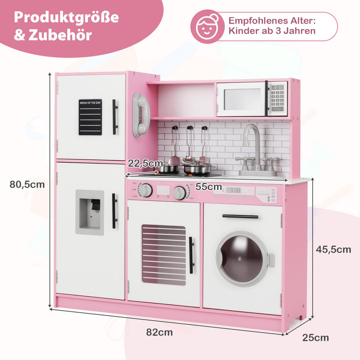 KINDERKÜCHE Rosa - Pink, Holzwerkstoff (82/80.5/25cm) - COSTWAY
